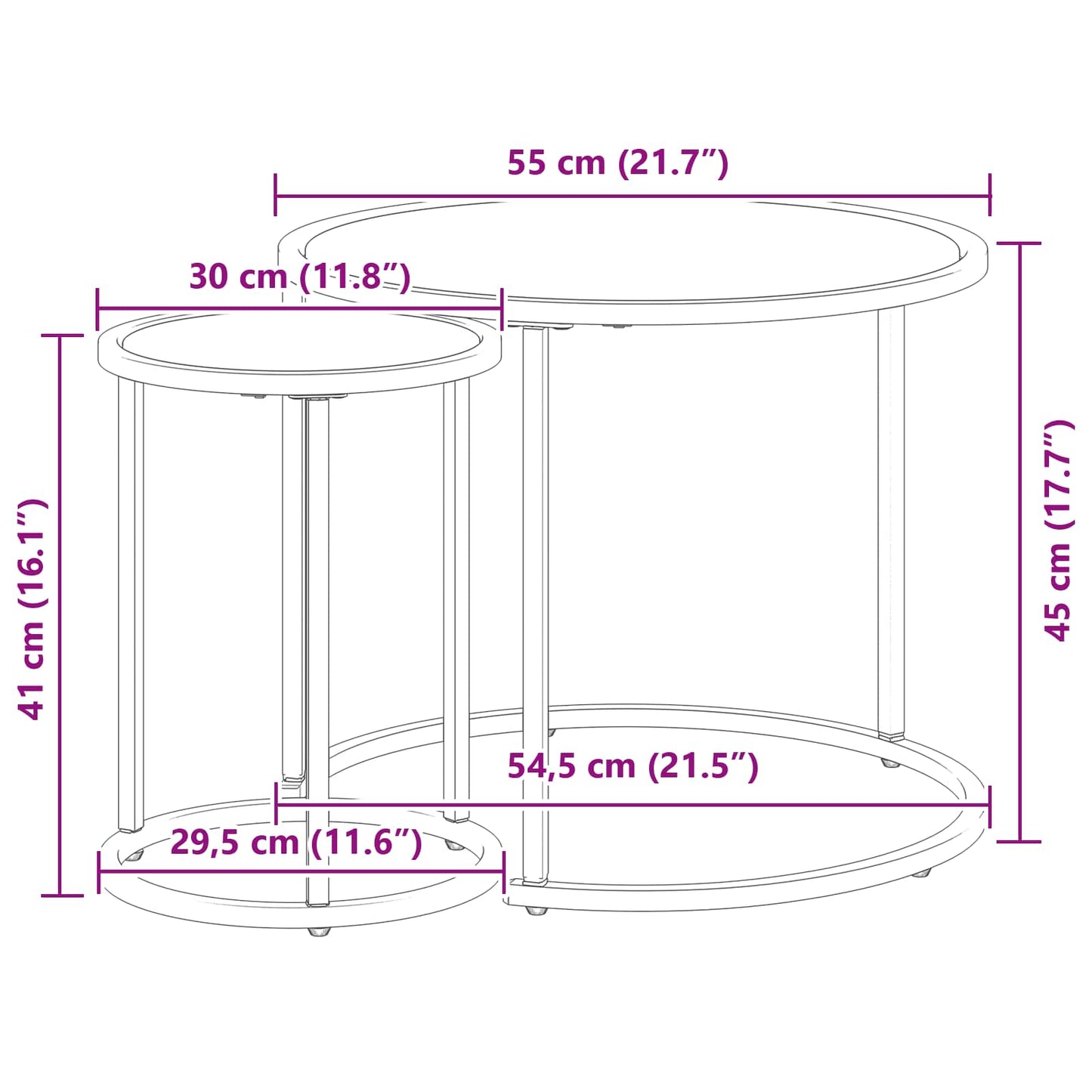 Kaffeetisch Set 2 Stk. 55 x 55 x 45 cm Stahl