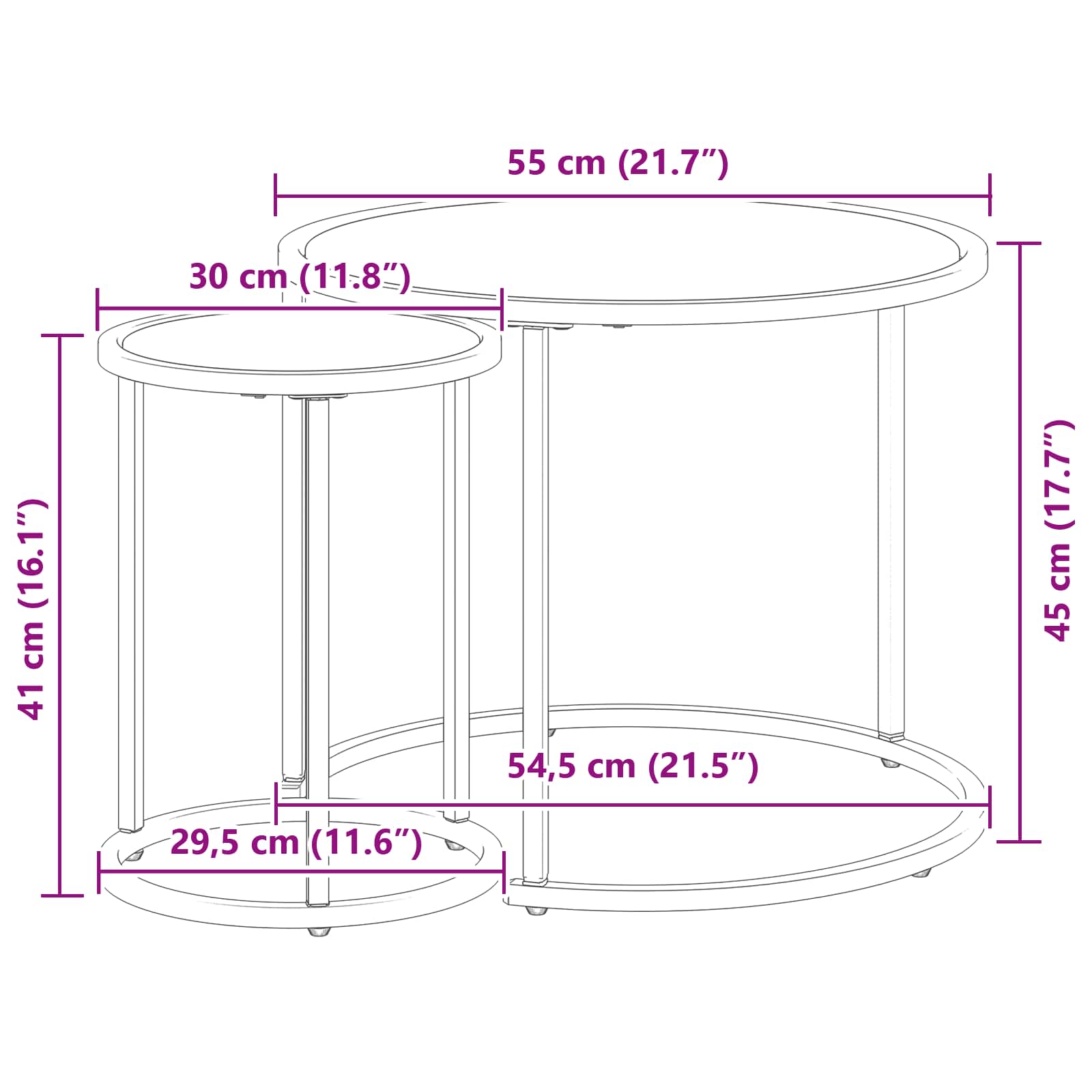 Kaffeetisch Set 2 Stk. 55 x 55 x 45 cm Stahl