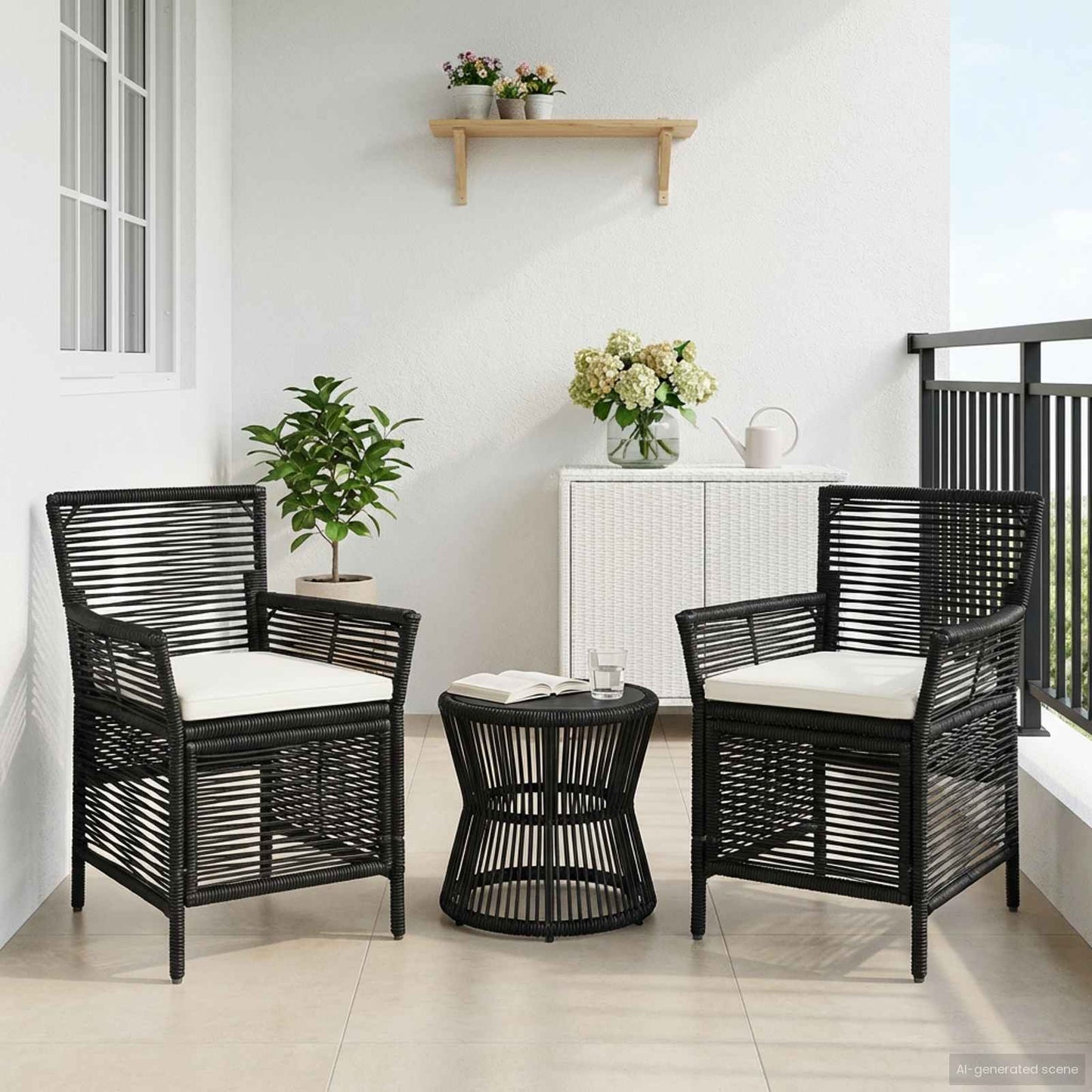 Gartenstuhl 2 Stk. Schwarz und Creme Poly-Rattan