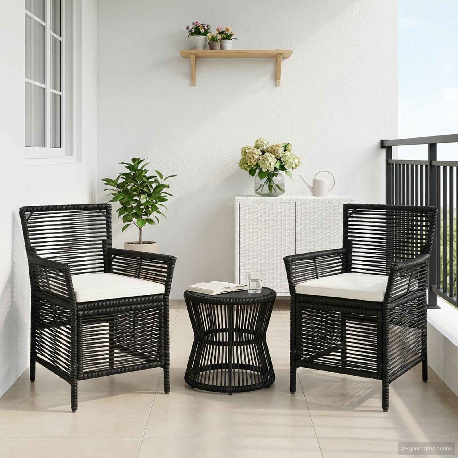 Gartenstuhl 2 Stk. Schwarz und Creme Poly-Rattan