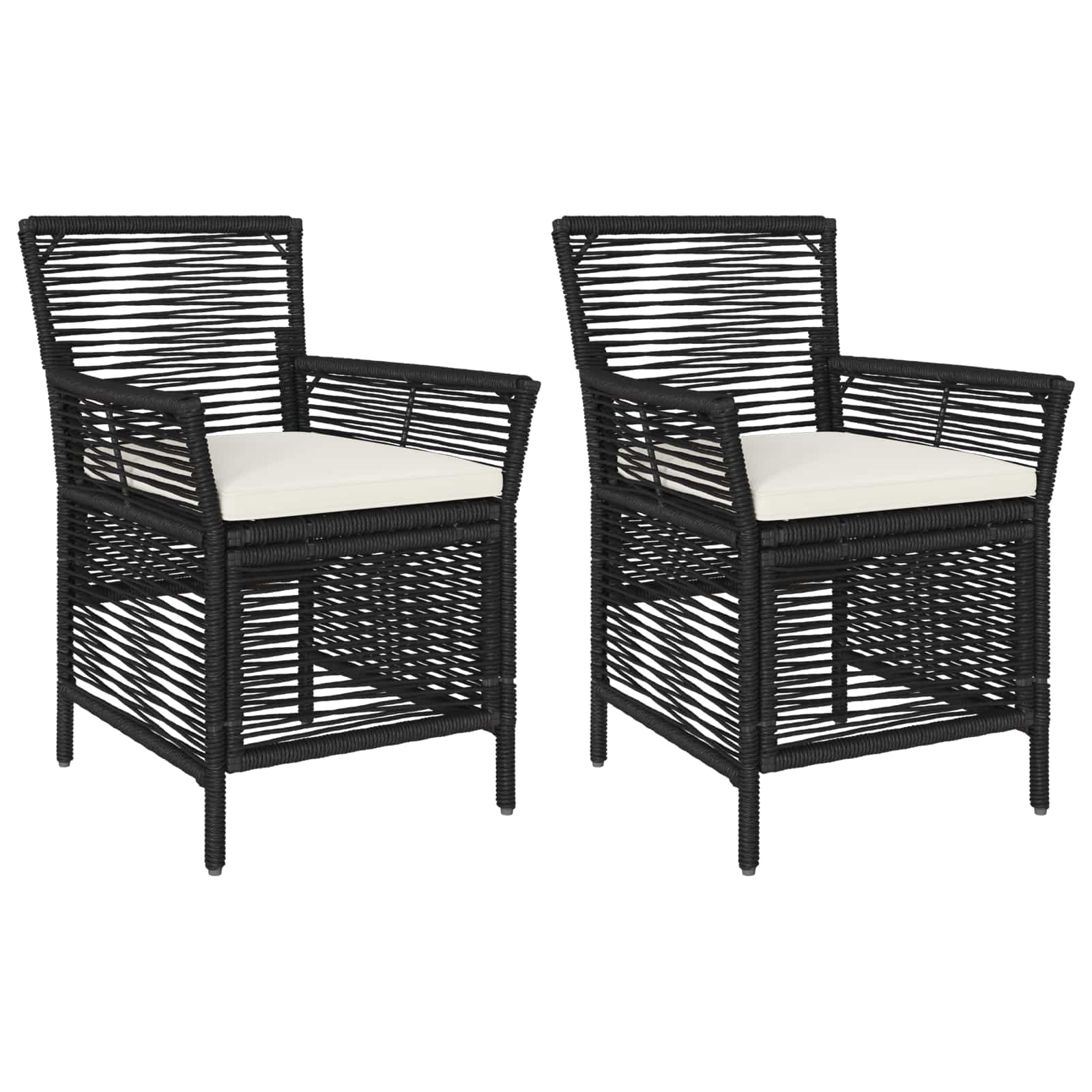 Gartenstuhl 2 Stk. Schwarz und Creme Poly-Rattan