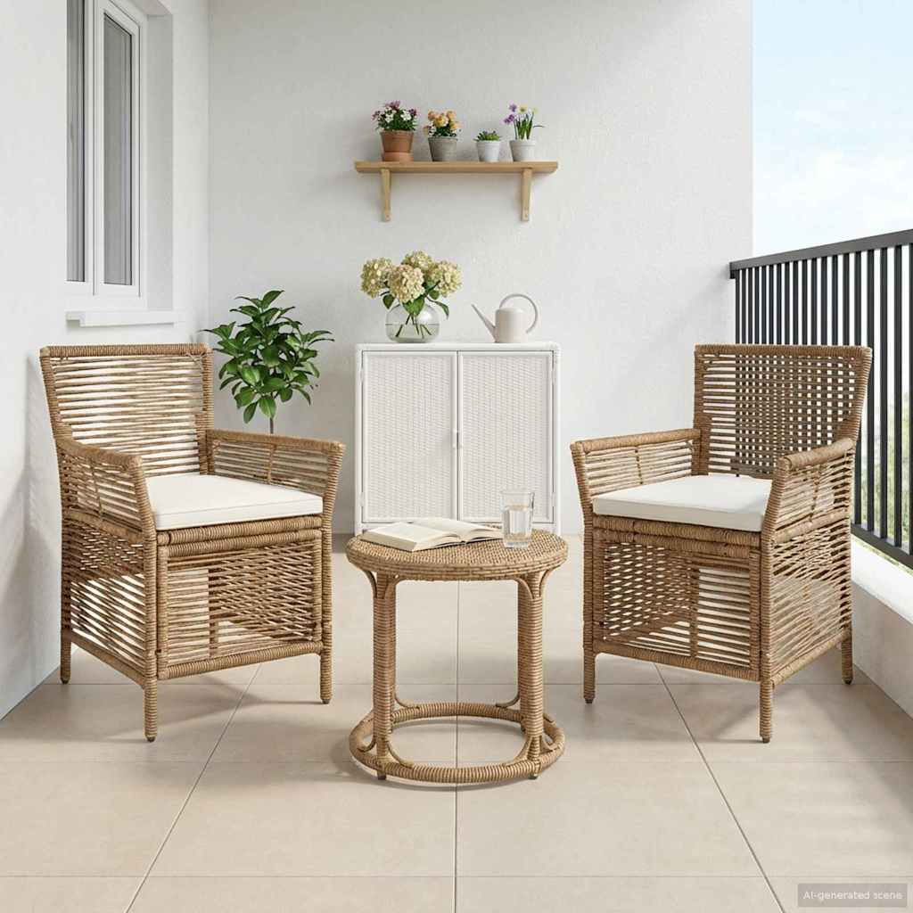 Gartenstuhl 2 Stk. Beige und Creme Poly-Rattan