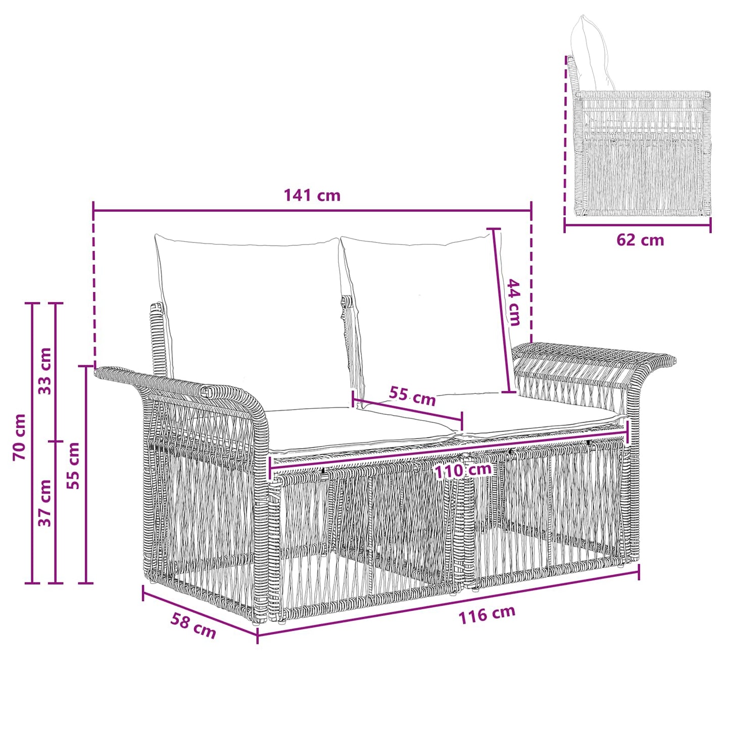 Garten-Sofa 2-Sitzanzahl Beige Poly-Rattan