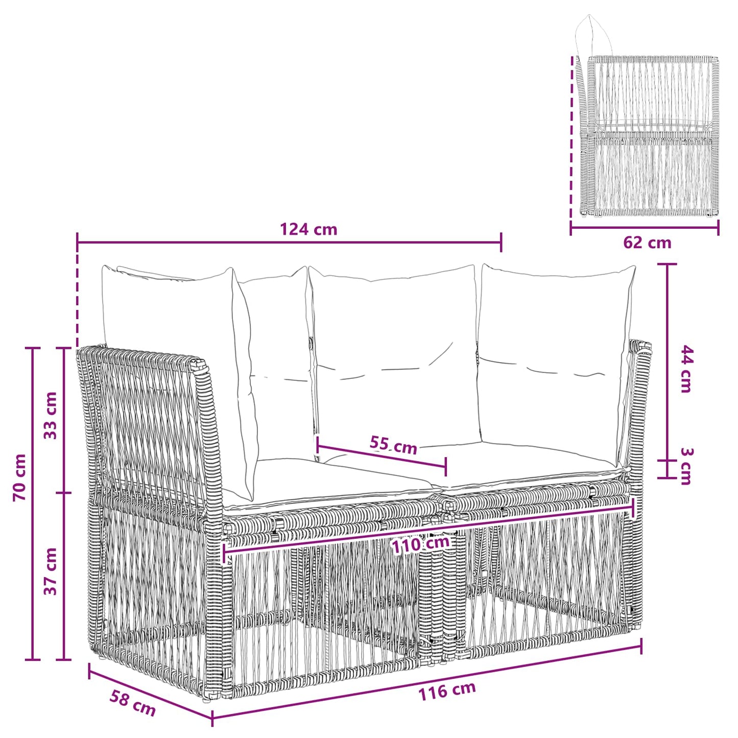 Garten-Sofa 2-Sitzanzahl Schwarz Poly-Rattan