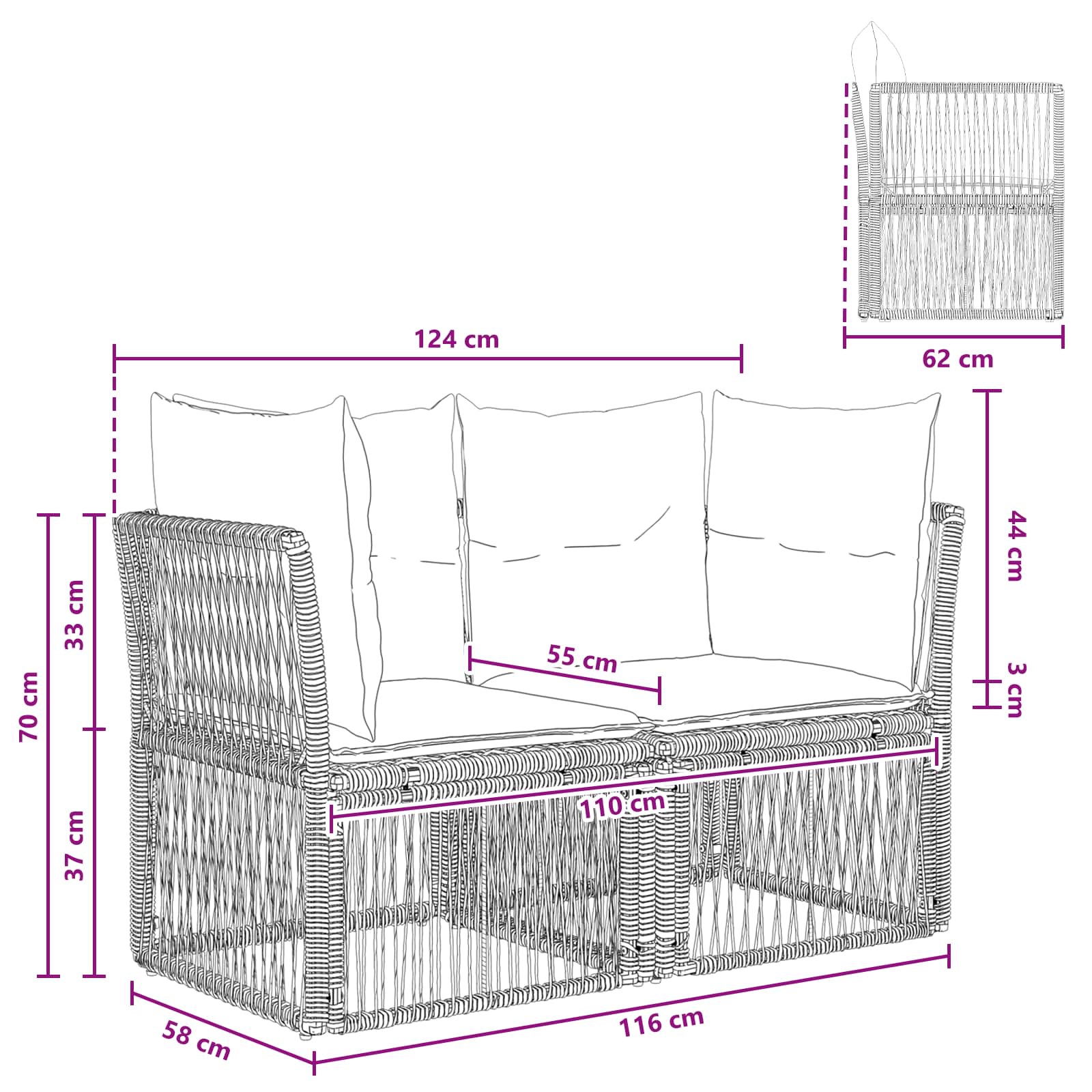 Garten-Sofa 2-Sitzanzahl Beige Poly-Rattan
