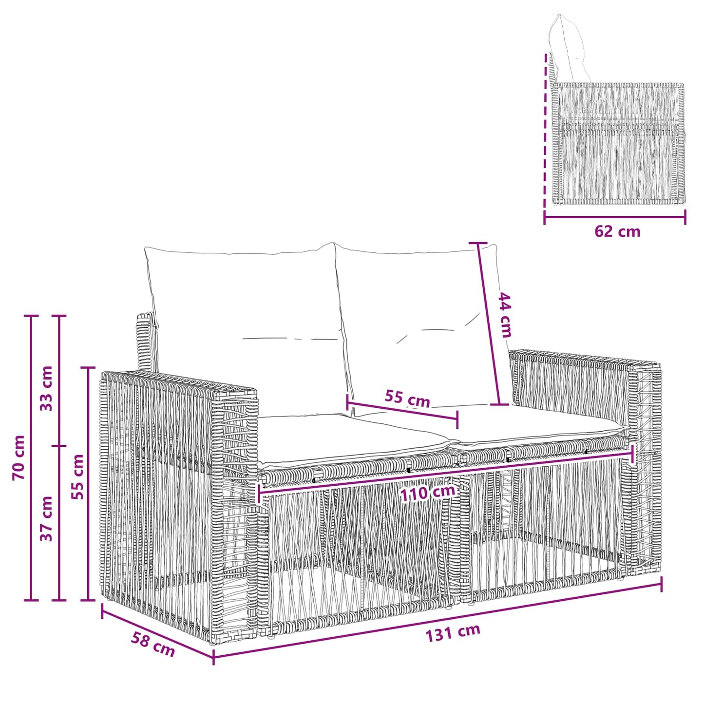 Garten-Sofa 2-Sitzanzahl Schwarz Poly-Rattan