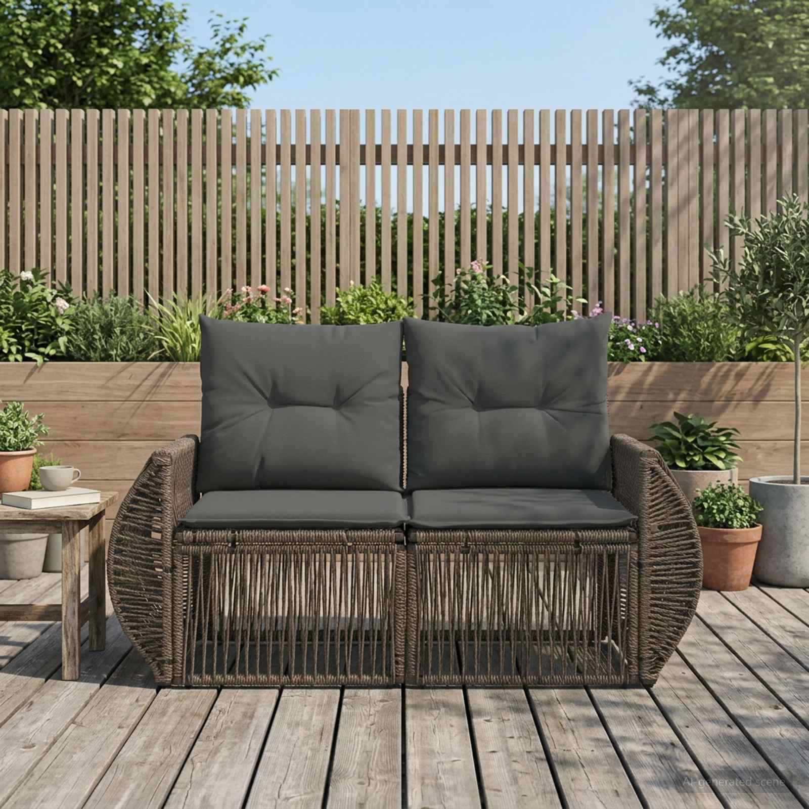 Garten-Sofa 2-Sitzanzahl Grau Poly-Rattan