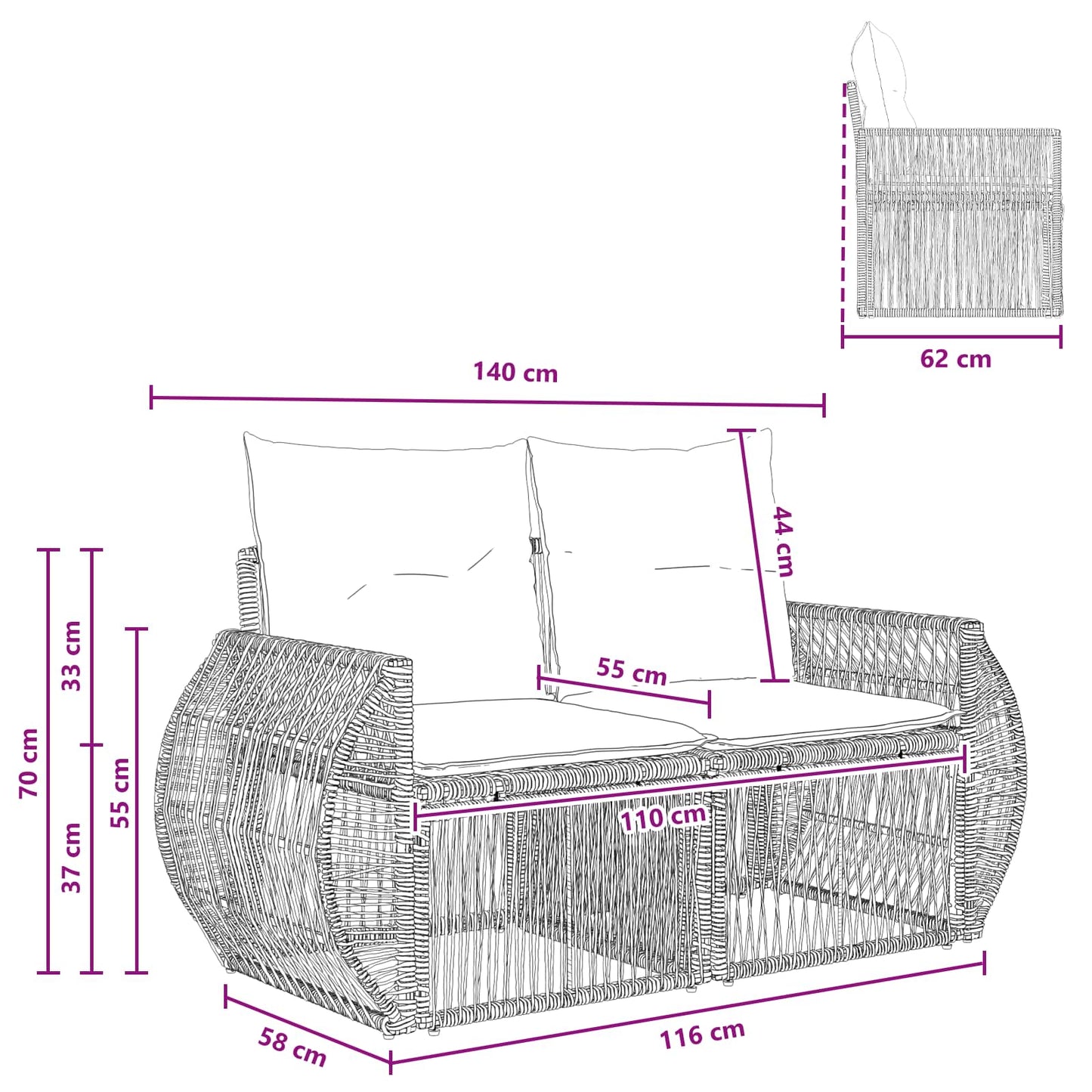 Garten-Sofa 2-Sitzanzahl Beige Poly-Rattan