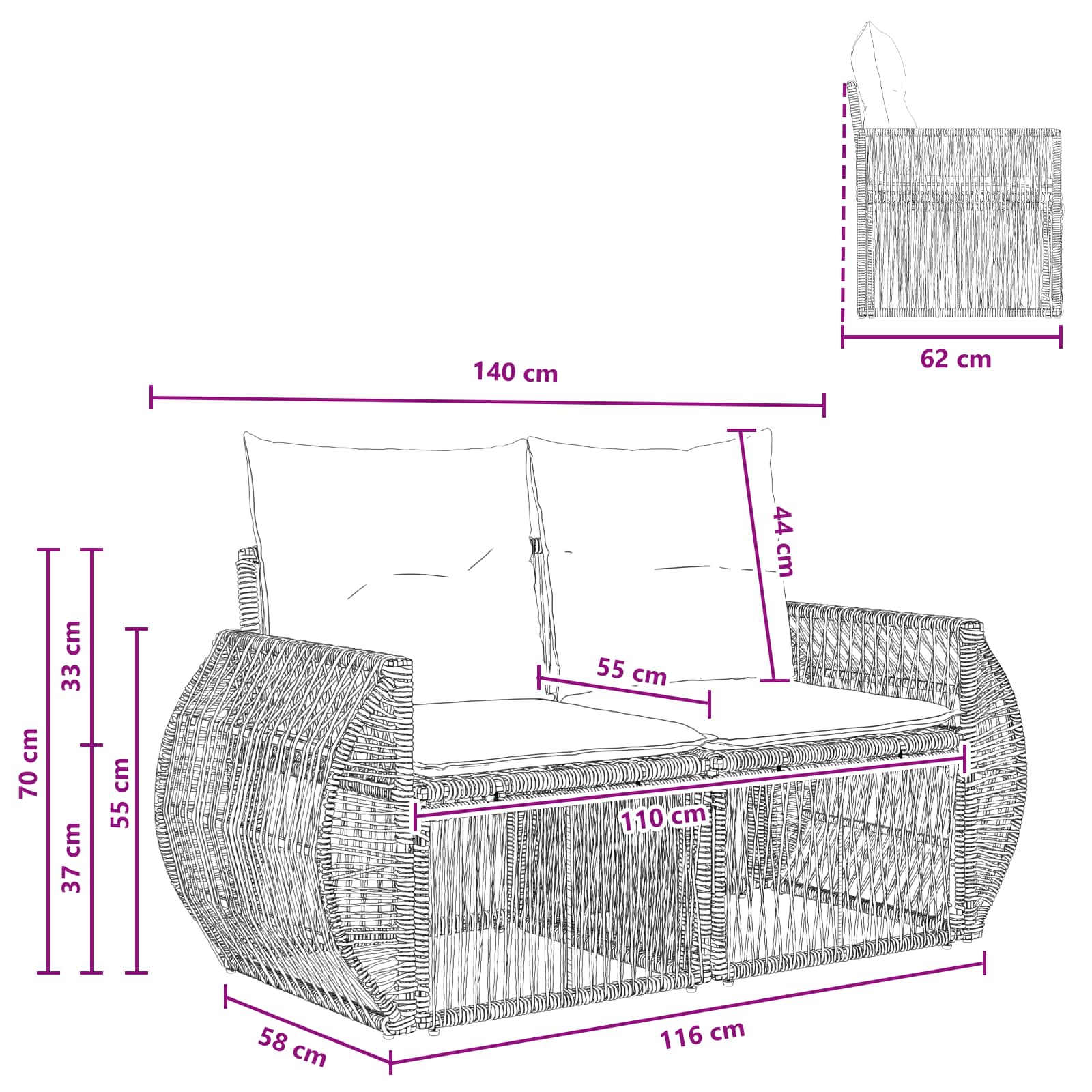 Garten-Sofa 2-Sitzanzahl Beige Poly-Rattan
