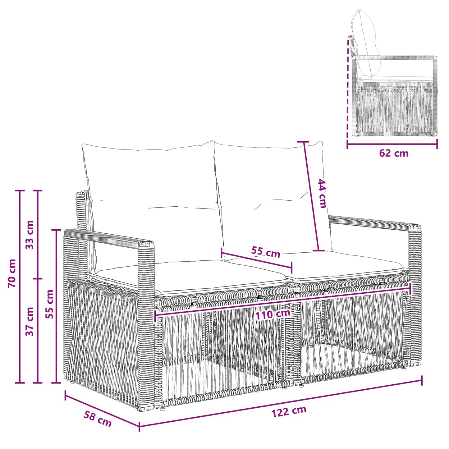 Garten-Sofa 2-Sitzanzahl Beige Poly-Rattan