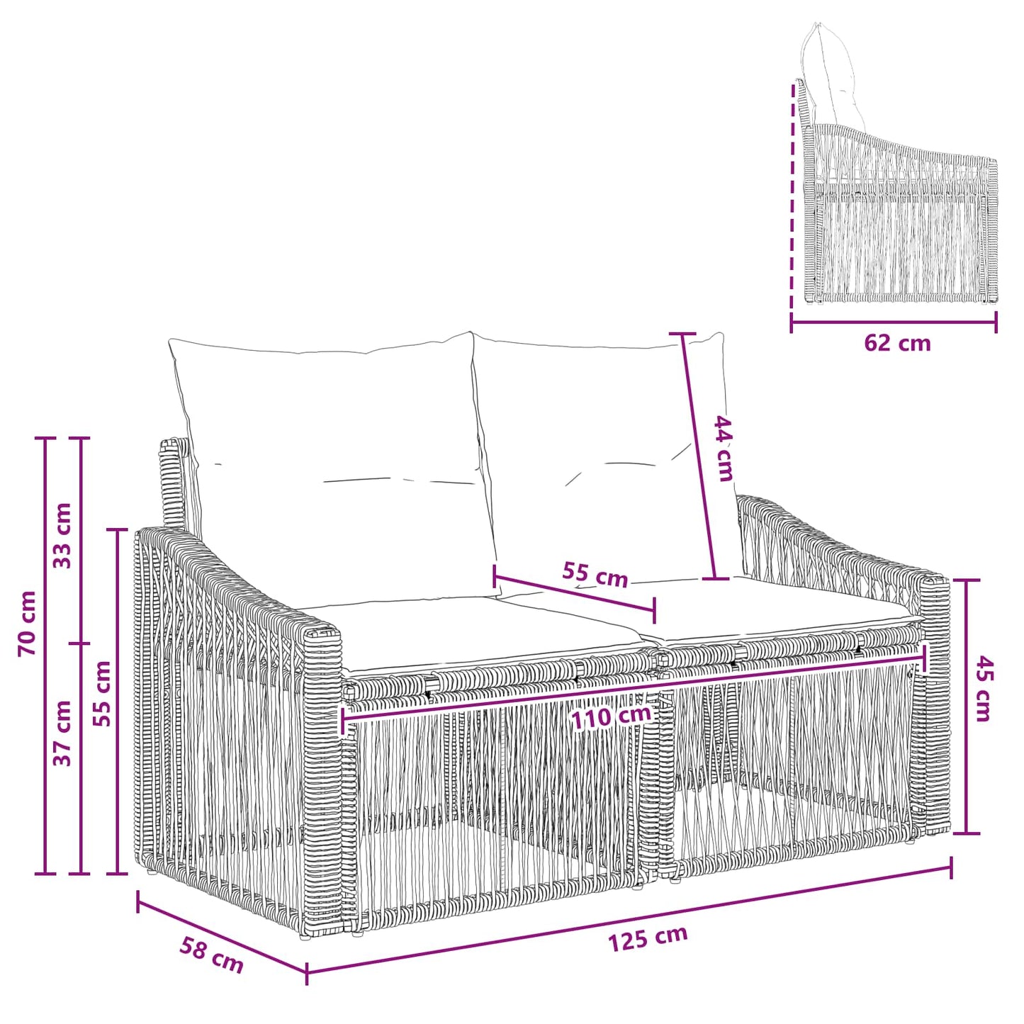Garten-Sofa 2-Sitzanzahl Schwarz Poly-Rattan