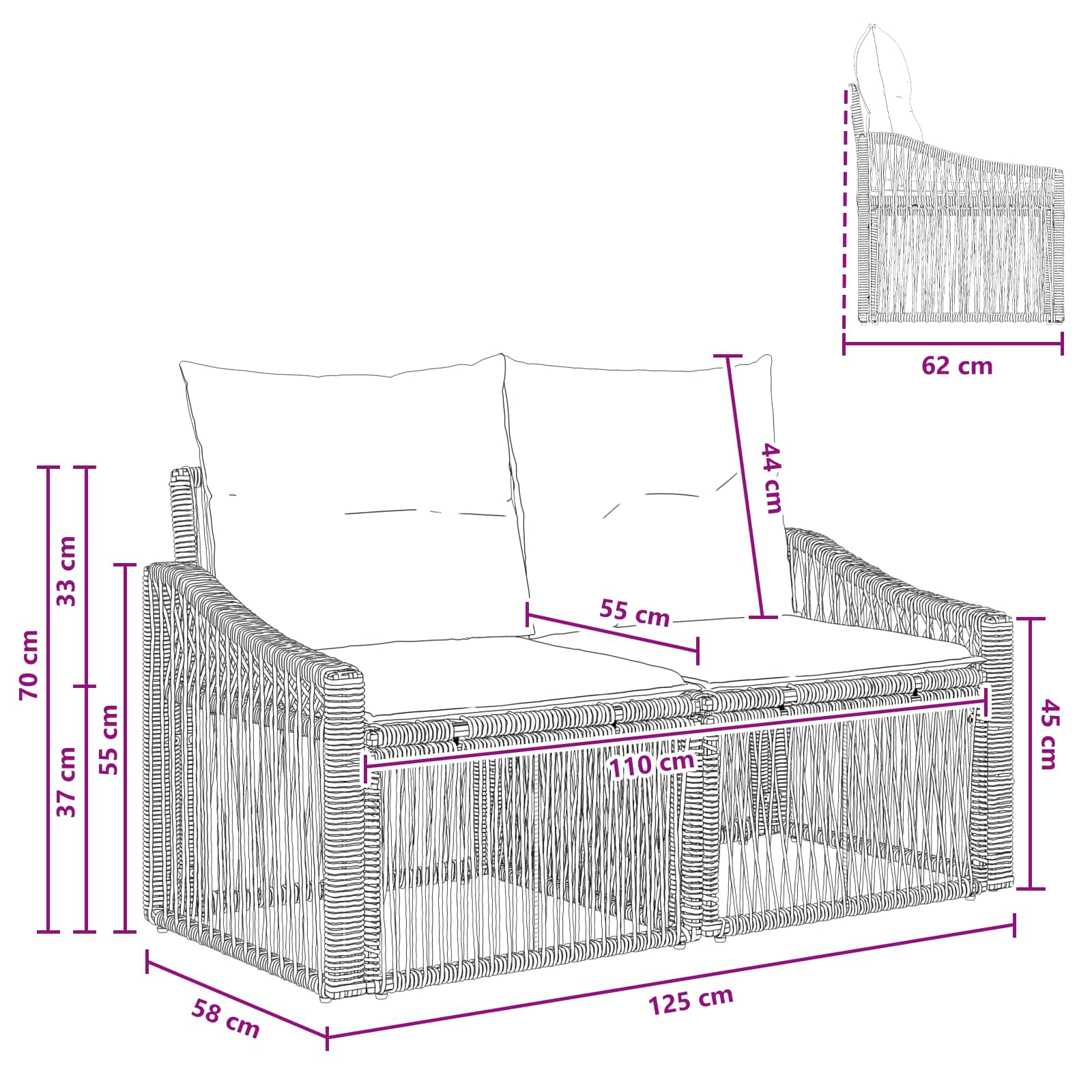 Garten-Sofa 2-Sitzanzahl Schwarz Poly-Rattan
