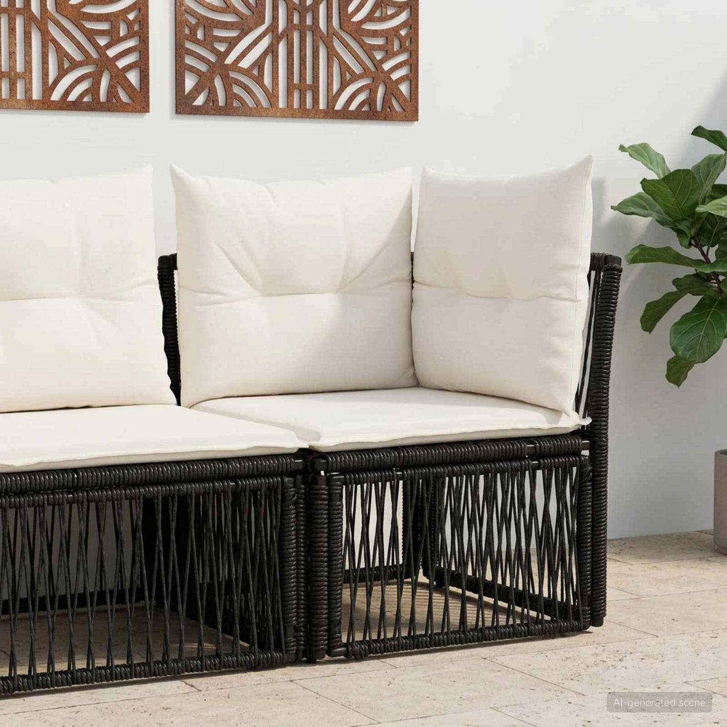 Ecksofa Schwarz Poly-Rattan