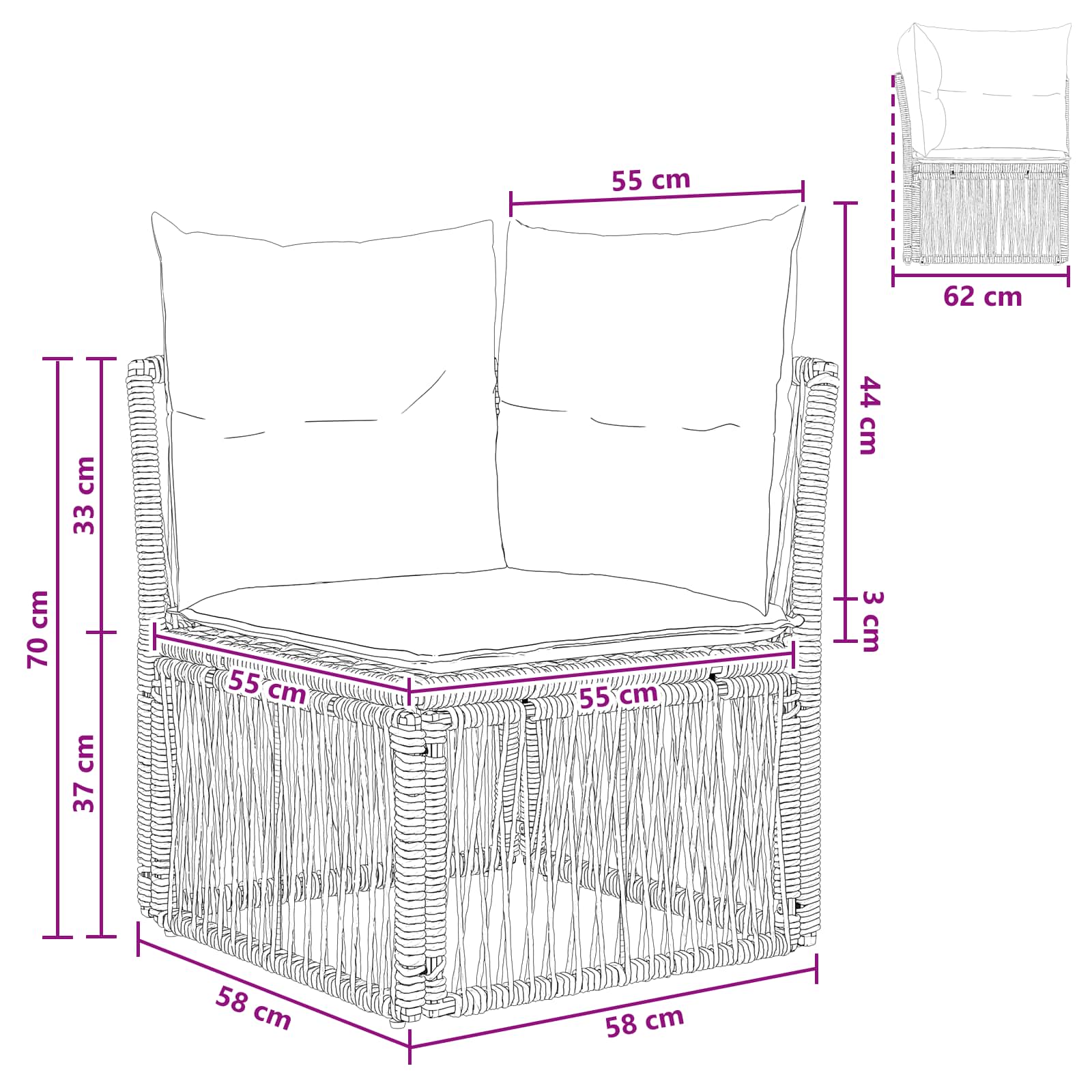 Ecksofa Schwarz Poly-Rattan