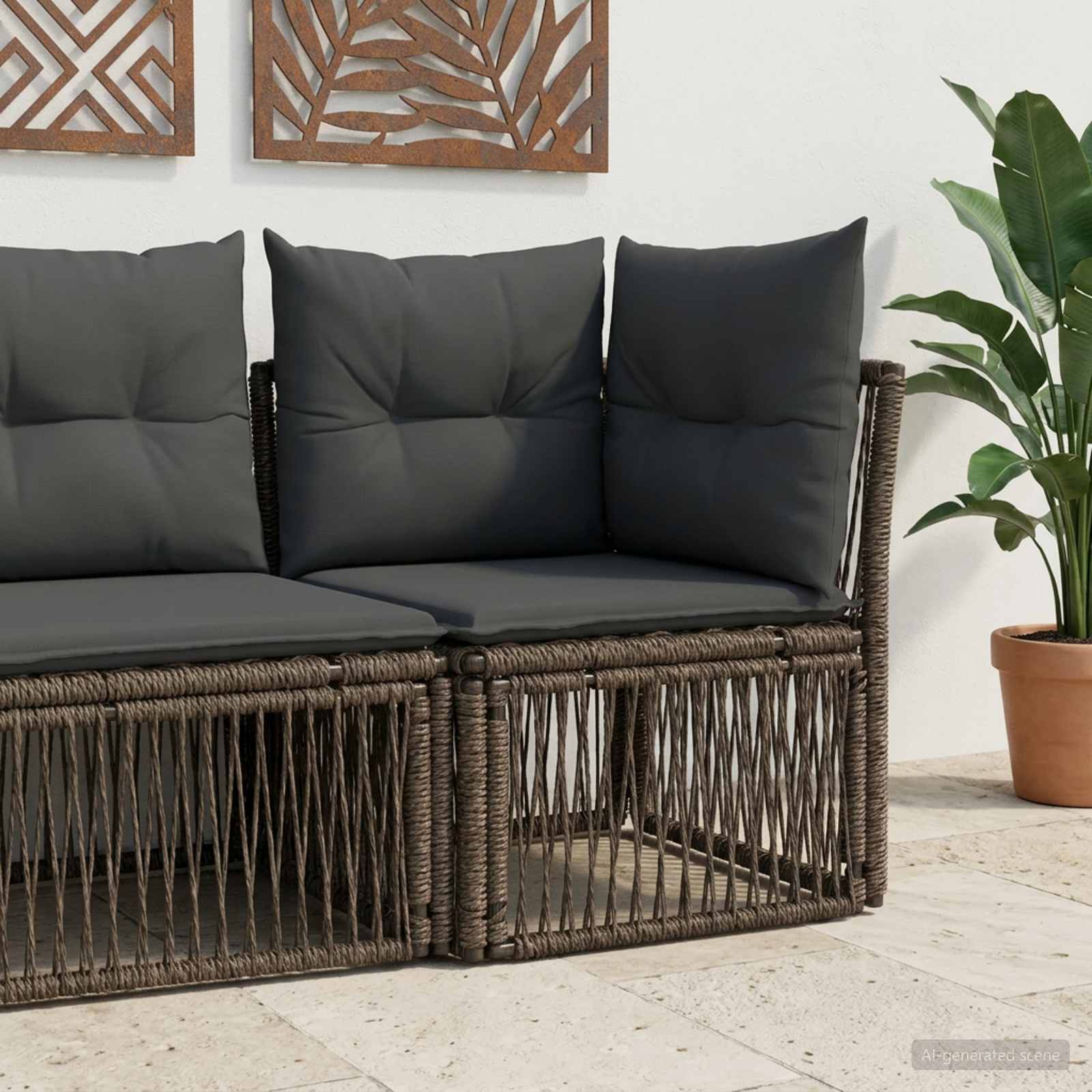 Ecksofa Grau Poly-Rattan