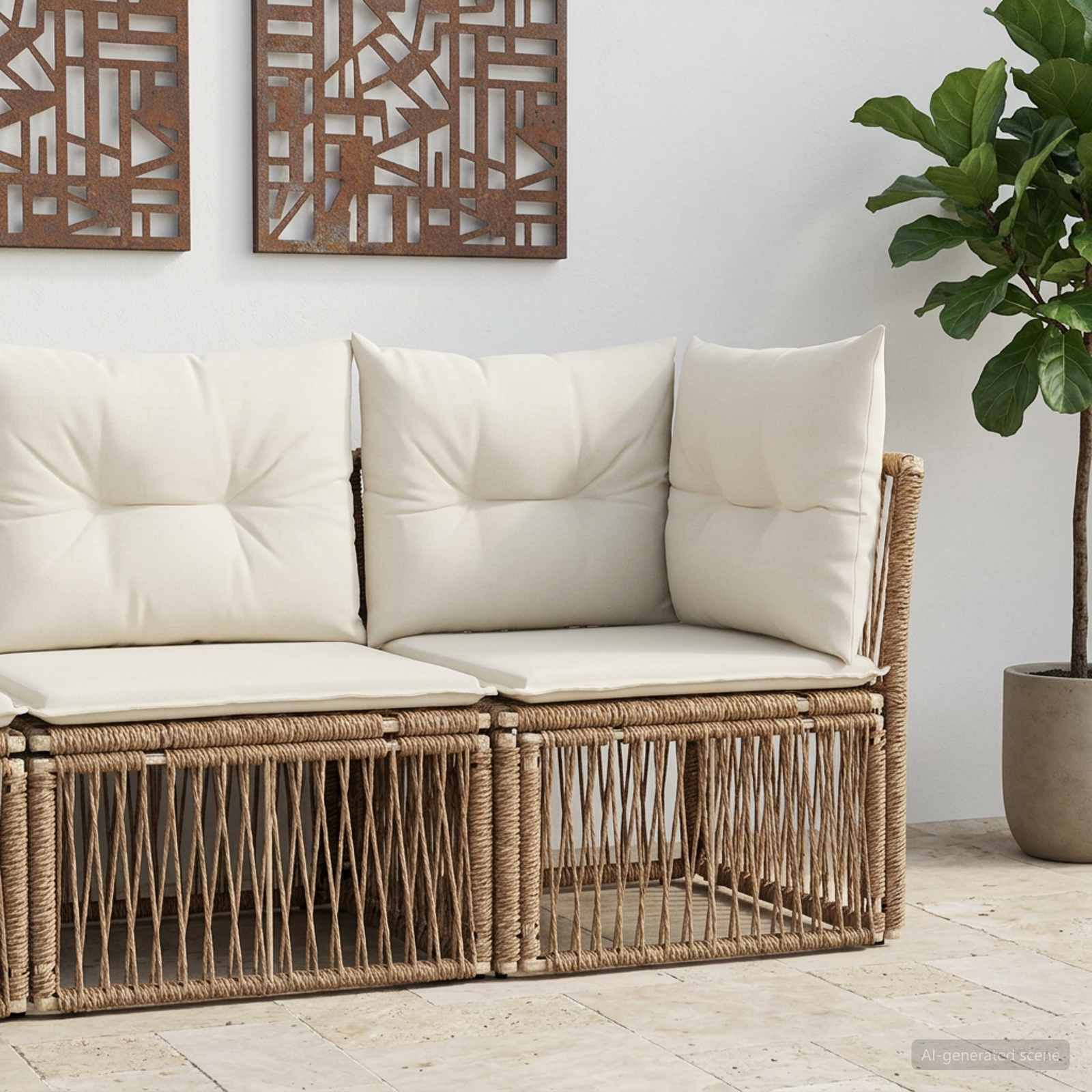 Ecksofa Beige Poly-Rattan