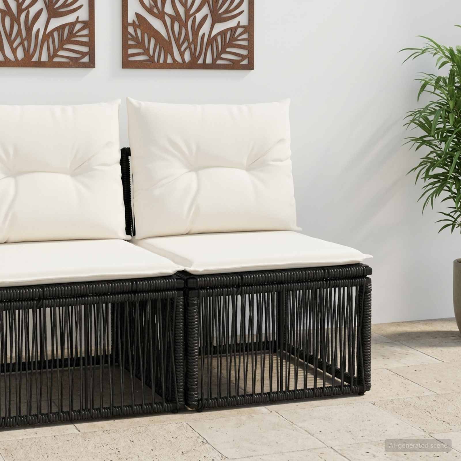 Armfreies Sofa Schwarz Poly-Rattan