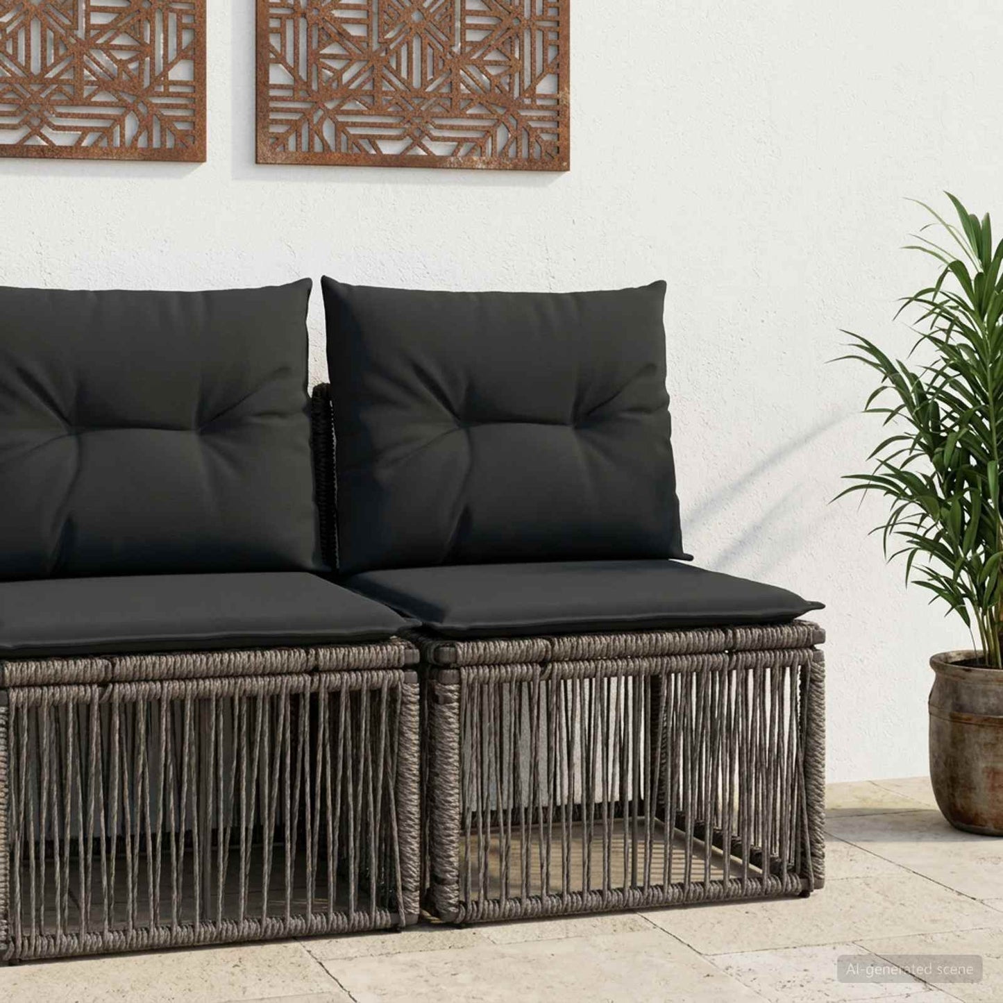 Armfreies Sofa Grau Poly-Rattan