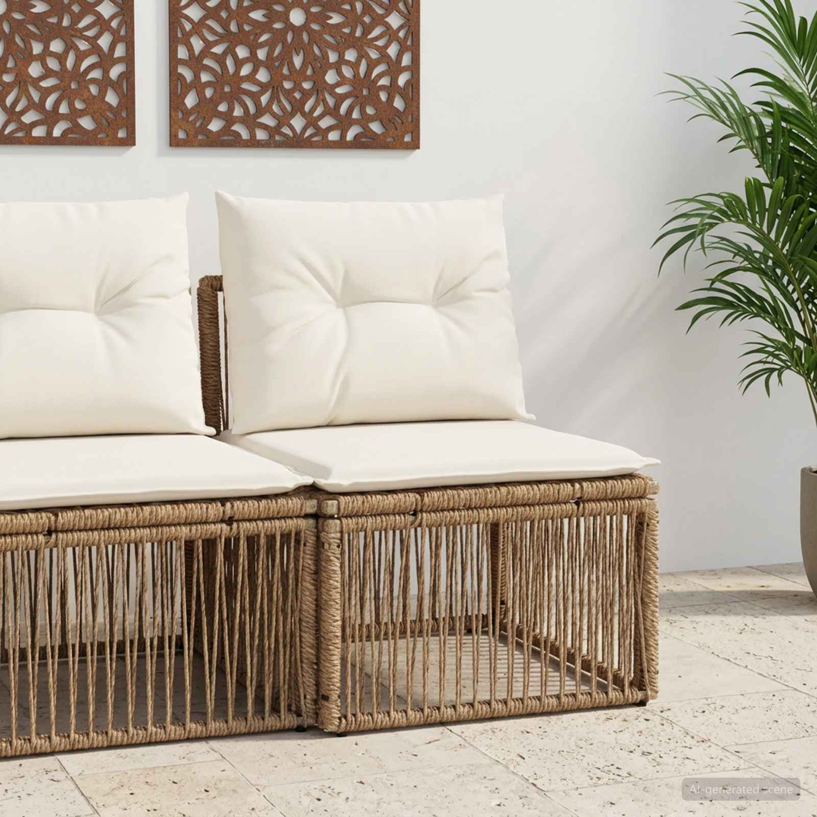Armfreies Sofa Beige Poly-Rattan