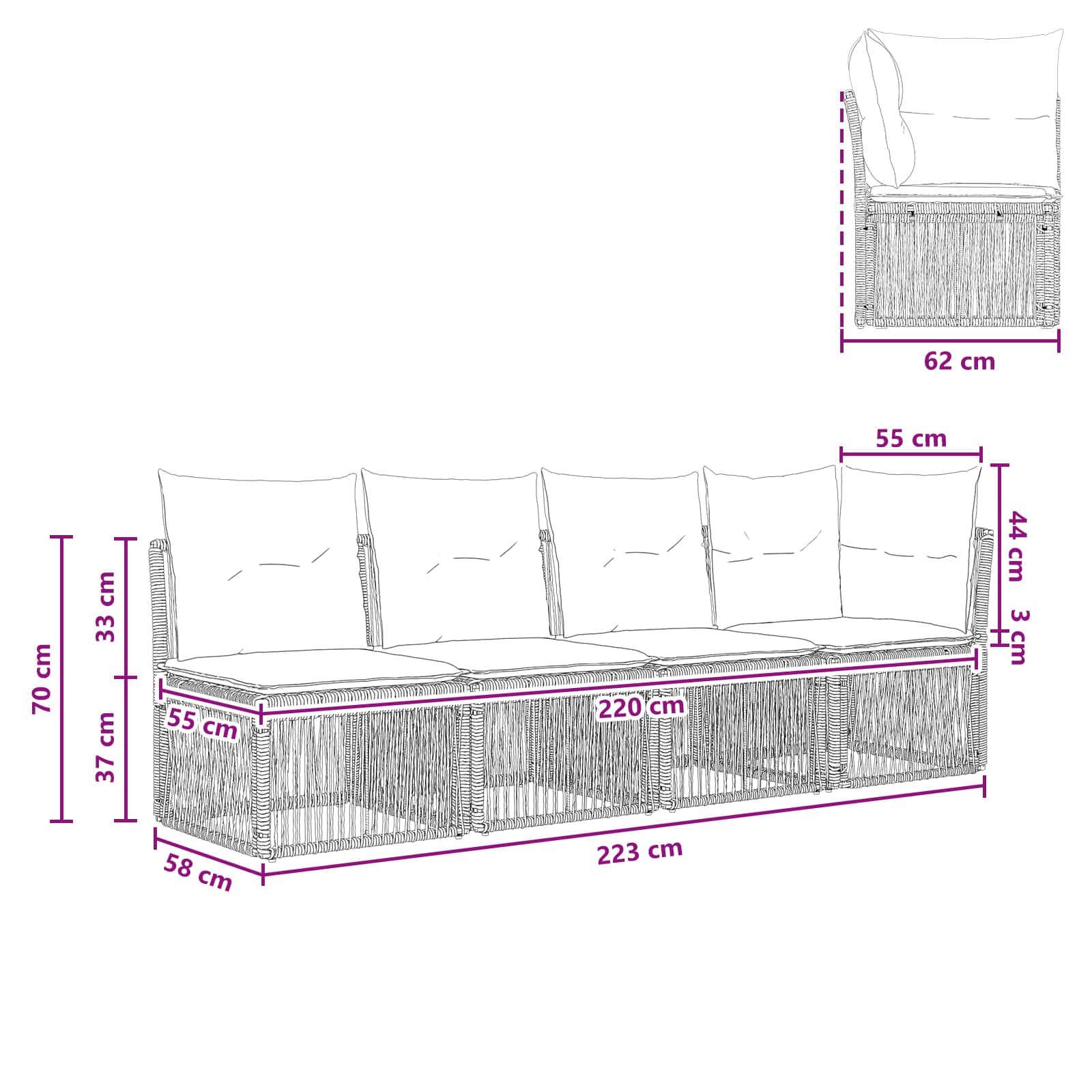 4-Sitzer Sofa mit linker Armlehne 4 stk. 4-Sitzanzahl Grau