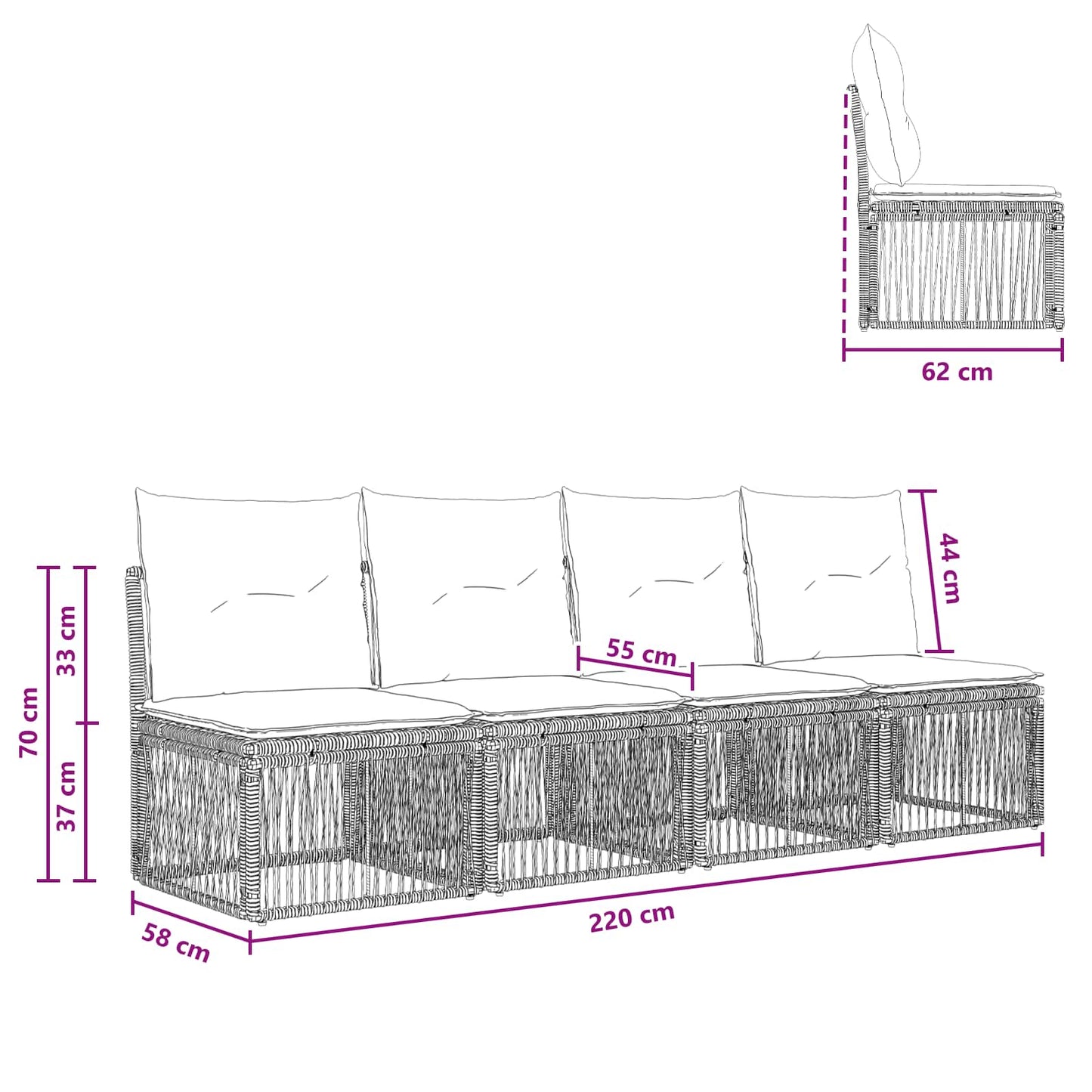 4-Sitzer-Sofa 4 stk. 4-Sitzanzahl Schwarz Poly-Rattan