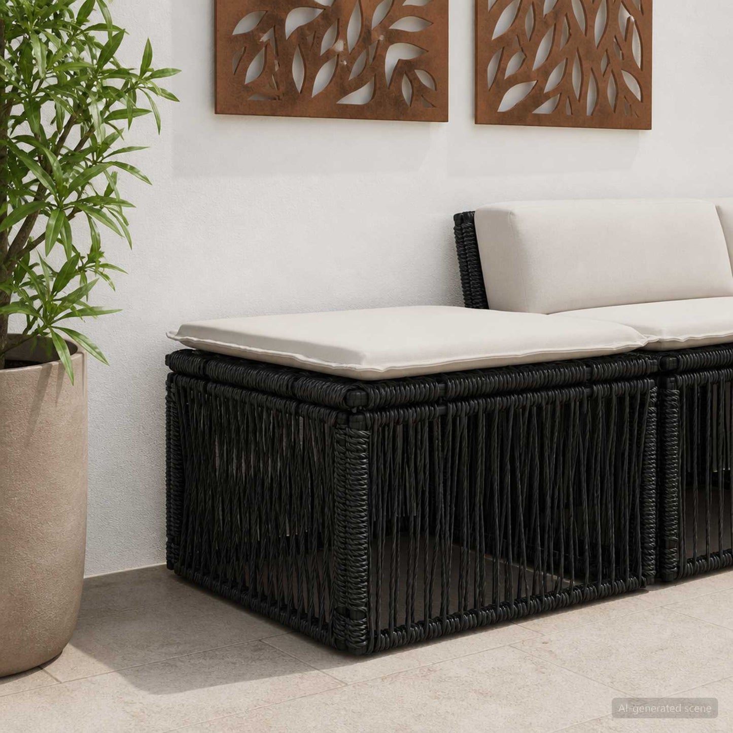 Fußhocker Schwarz Poly-Rattan