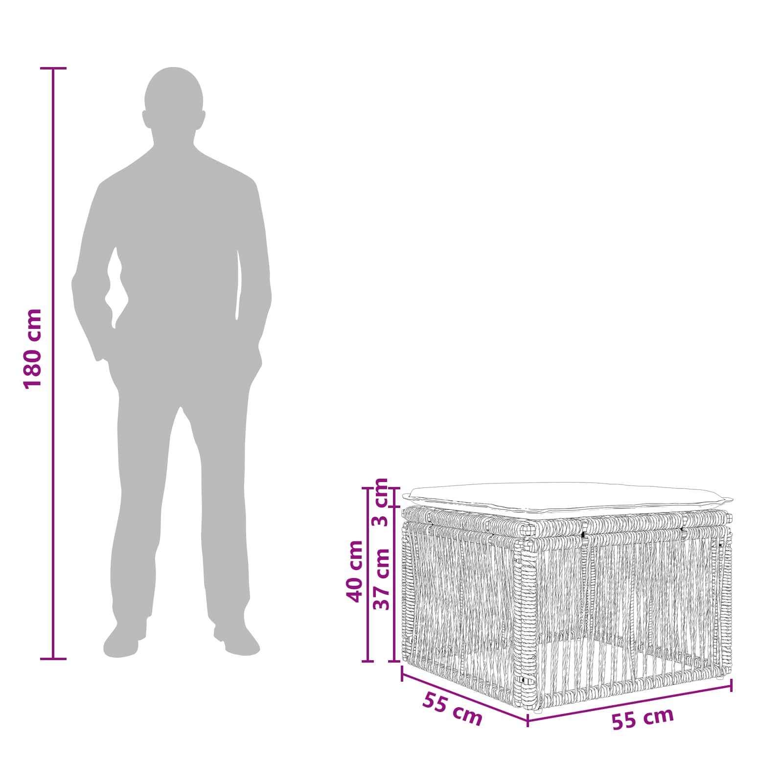 Fußhocker Schwarz Poly-Rattan