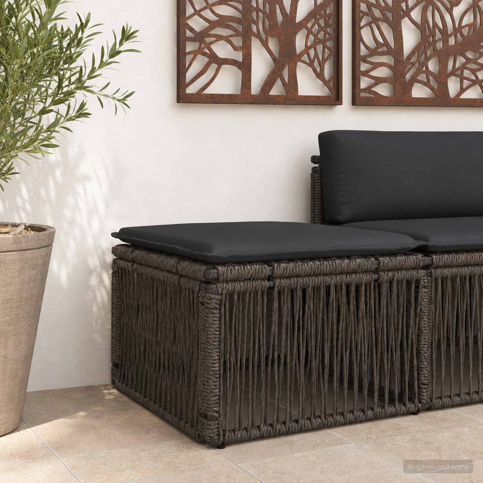 Fußhocker Grau Poly-Rattan