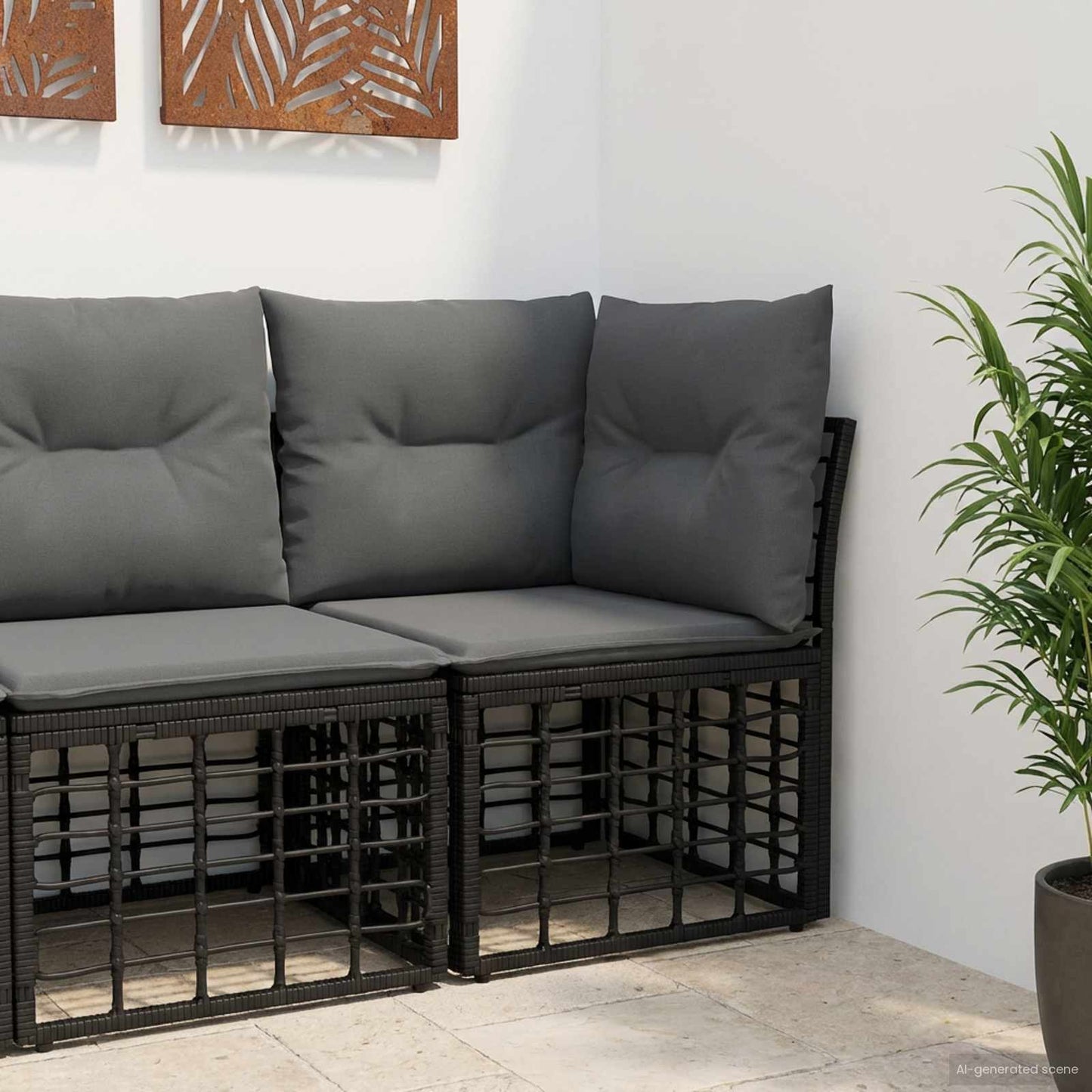Modulares Outdoor-Ecksofa Schwarz Poly-Rattan