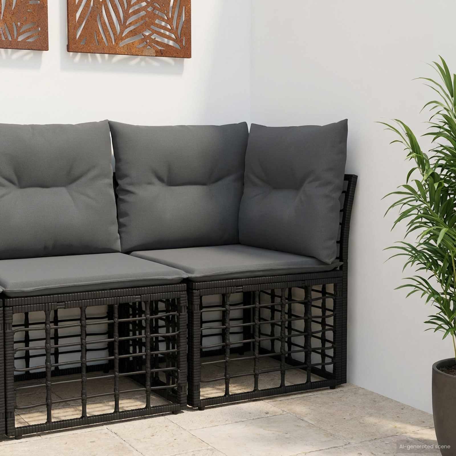 Modulares Outdoor-Ecksofa Schwarz Poly-Rattan