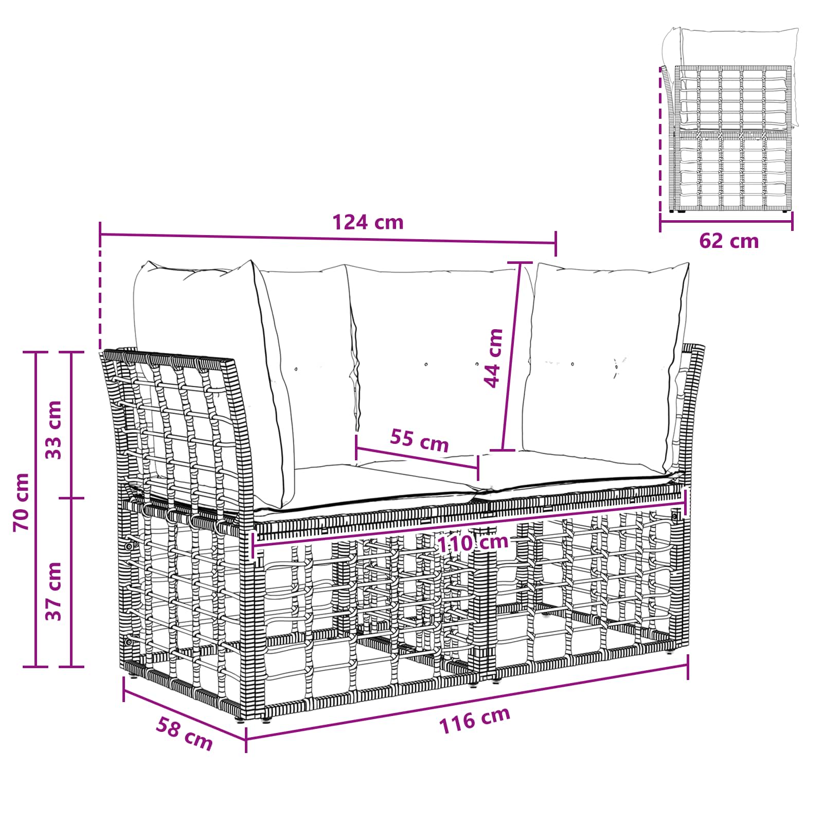 Outdoor-Lounge 2 Stk. 2-Sitzanzahl Natürlich und Cremweiß