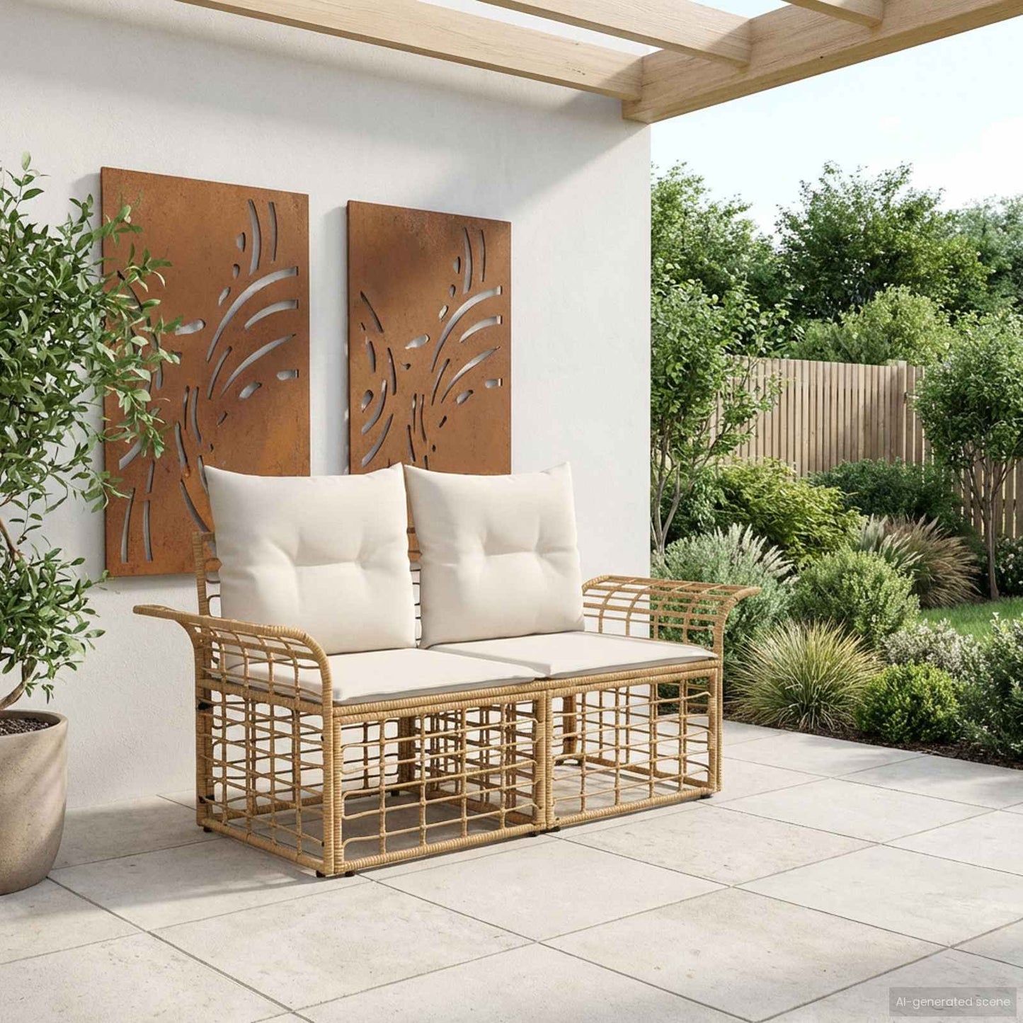 Outdoor-Lounge 2 Stk. 2-Sitzanzahl Natürlich und Cremweiß