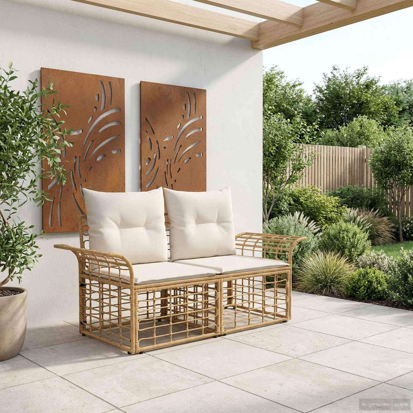 Outdoor-Lounge 2 Stk. 2-Sitzanzahl Natürlich und Cremweiß