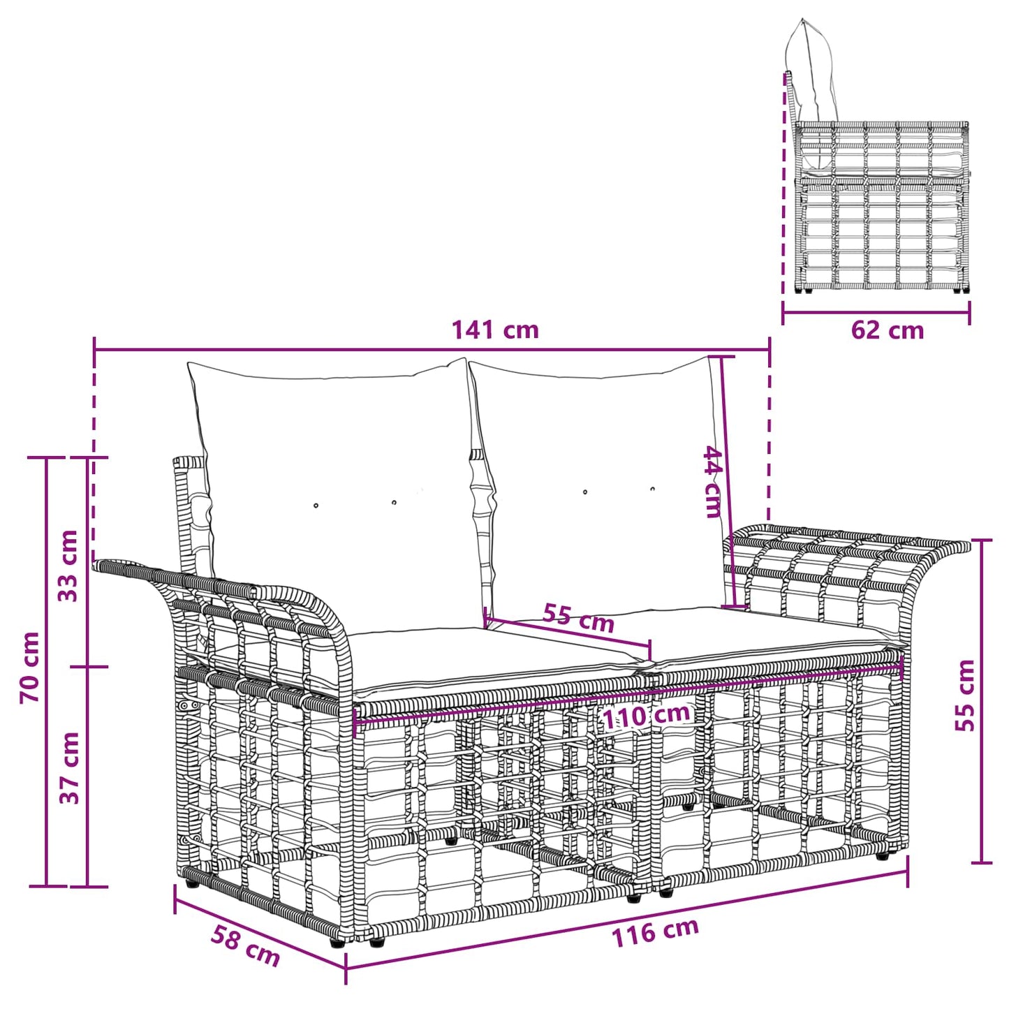 Outdoor-Lounge 2 Stk. 2-Sitzanzahl Natürlich und Cremweiß