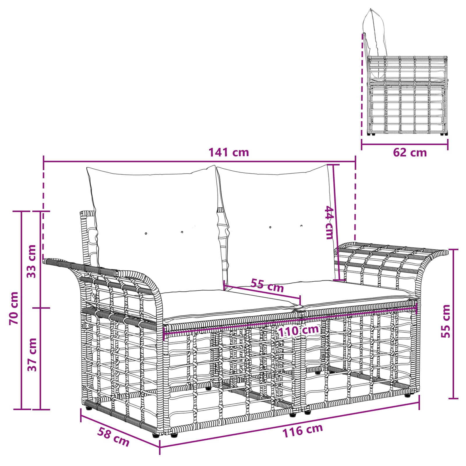 Outdoor-Lounge 2 Stk. 2-Sitzanzahl Natürlich und Cremweiß