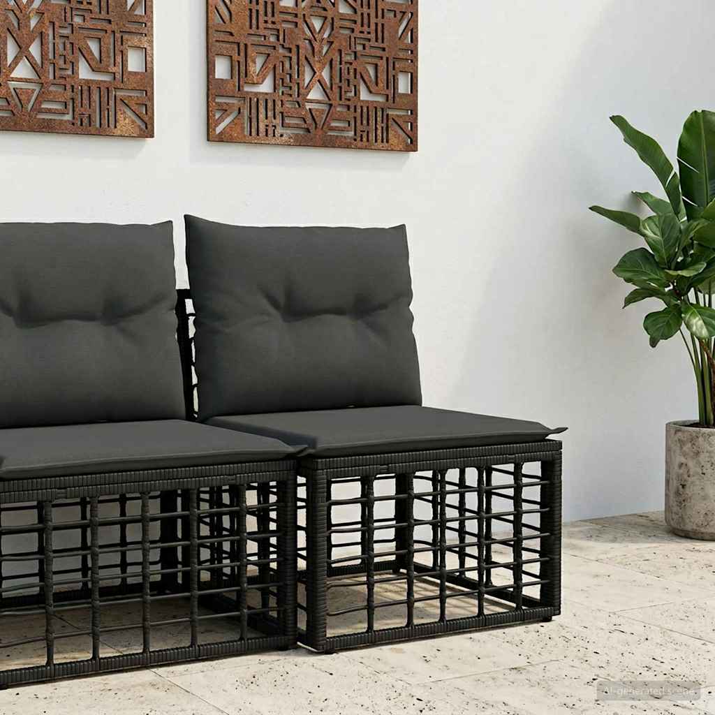 Modulares Outdoor-Sofa ohne Armlehnen Schwarz Poly-Rattan