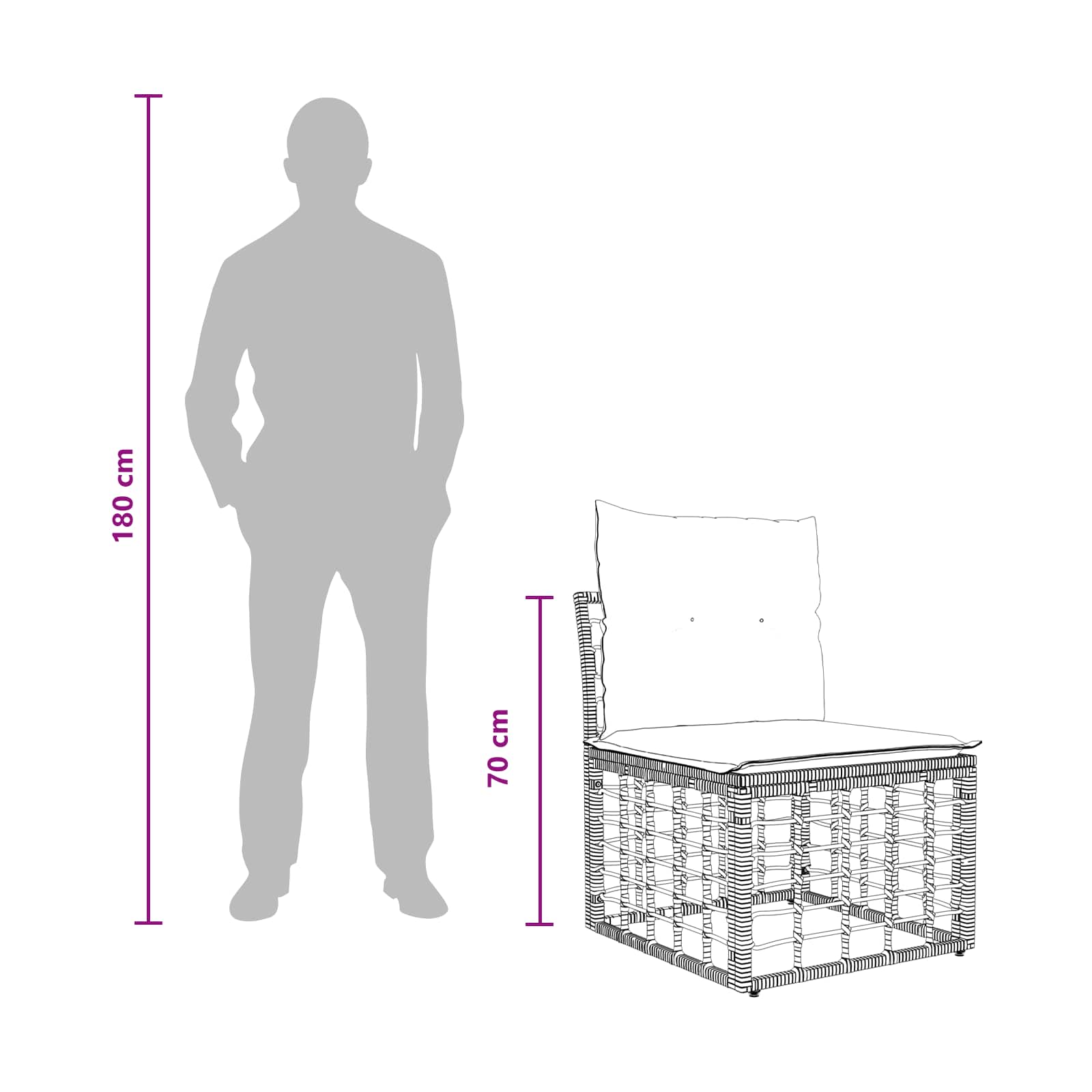 Modulares Outdoor-Sofa ohne Armlehnen Schwarz Poly-Rattan