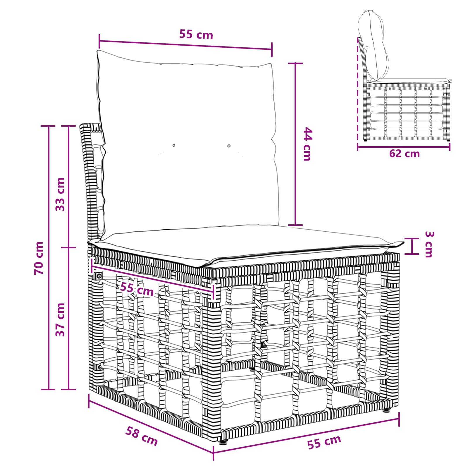 Modulares Outdoor-Sofa ohne Armlehnen Natur Poly-Rattan