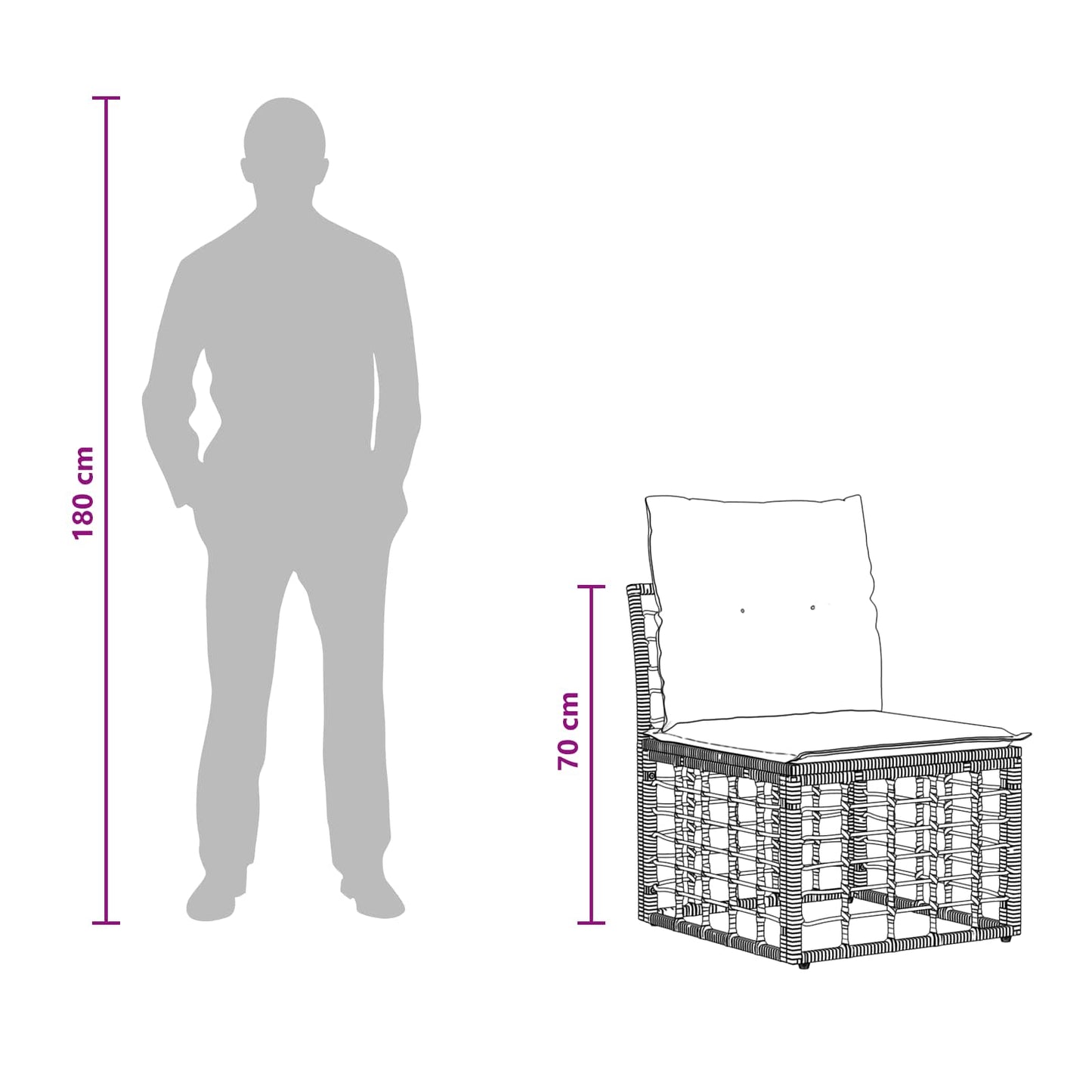 4-Sitzer Garten-Sofa ohne Armlehnen 4 stk. 4-Sitzanzahl Schwarz