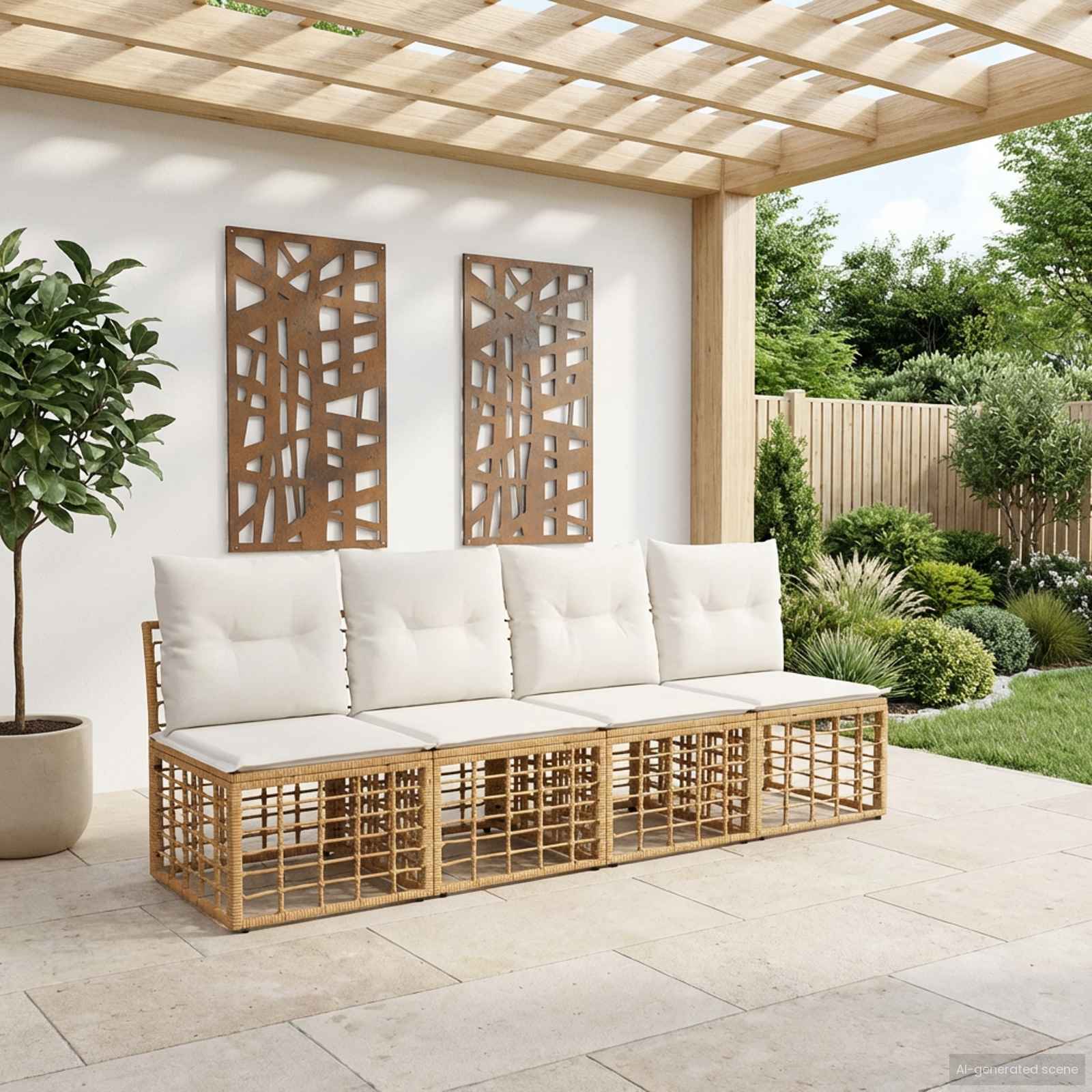 4-Sitzer Garten-Sofa ohne Armlehnen 4 stk. 4-Sitzanzahl Natur