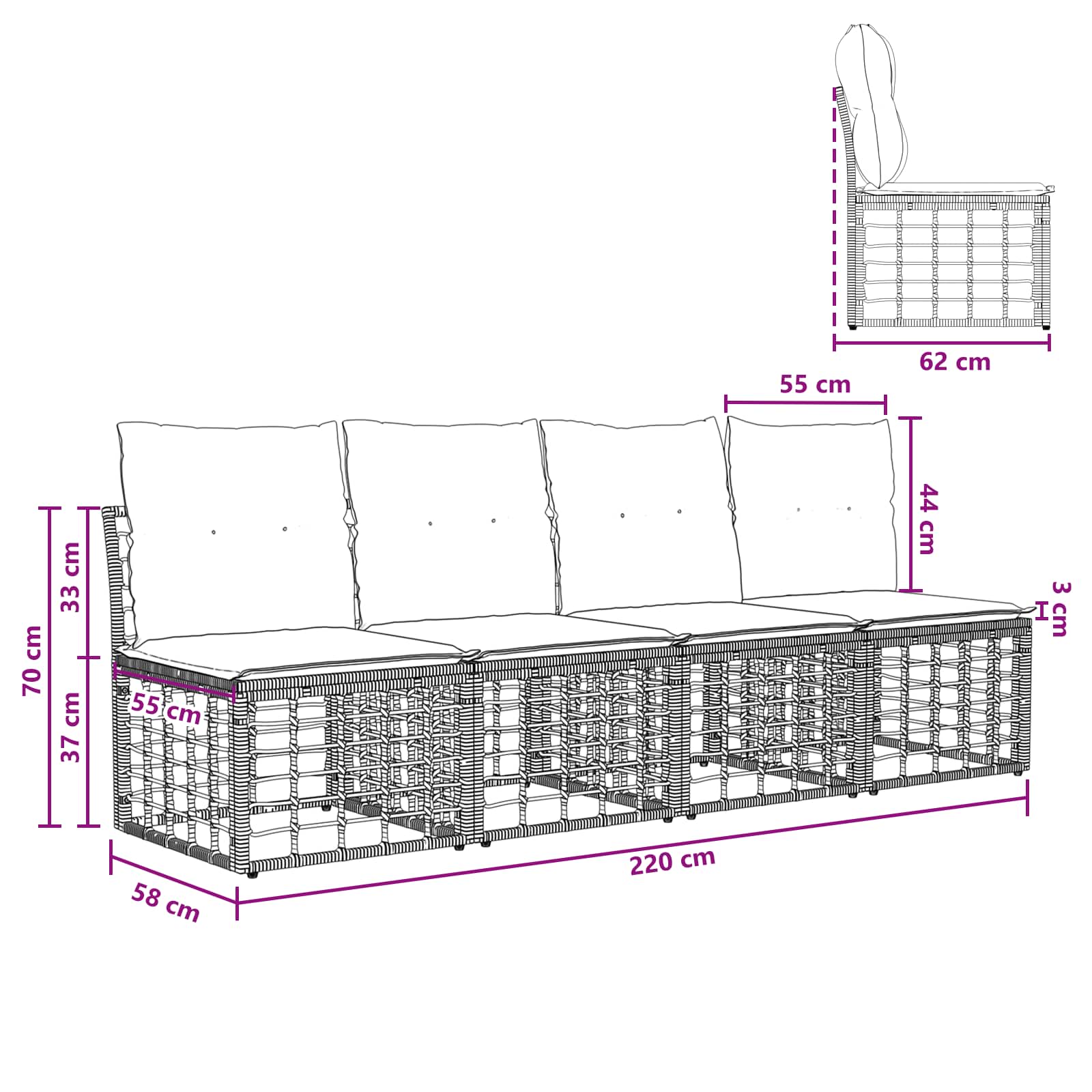 4-Sitzer Garten-Sofa ohne Armlehnen 4 stk. 4-Sitzanzahl Natur