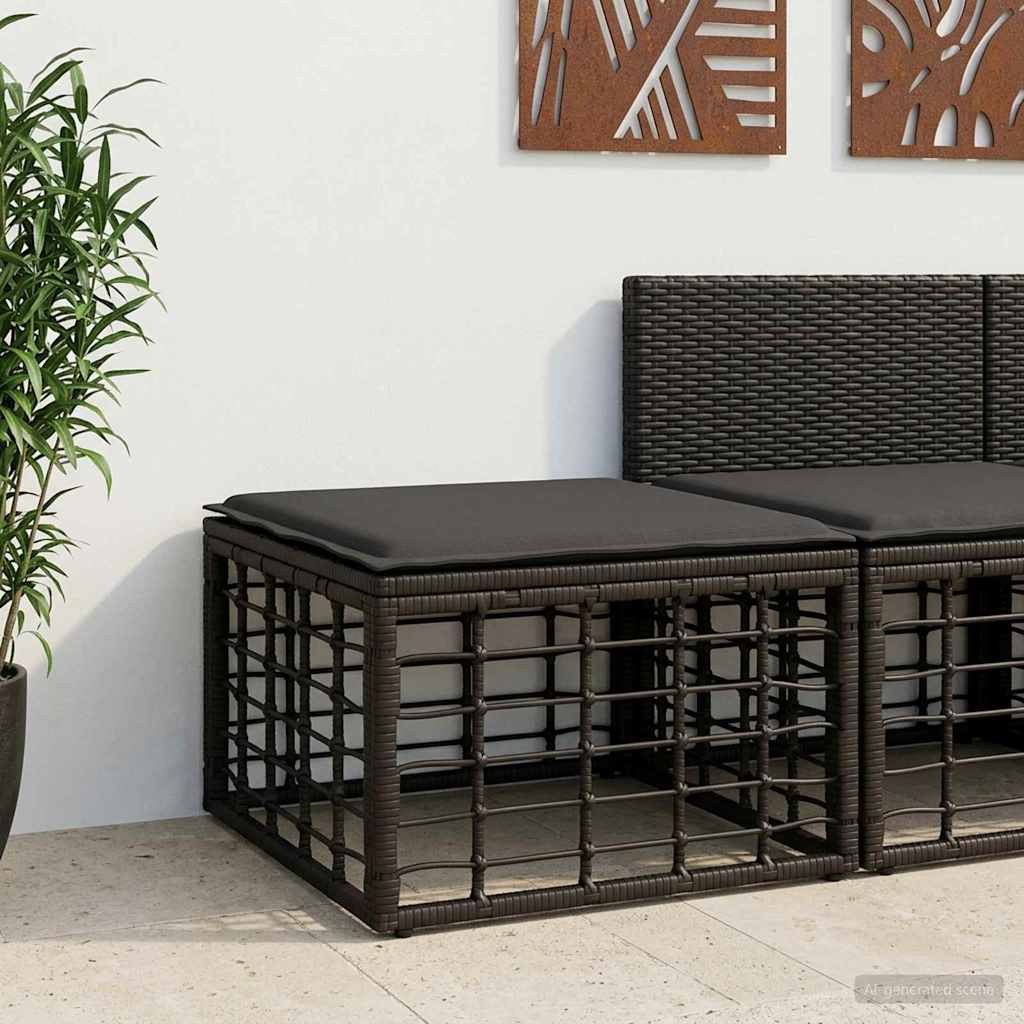 Garten-Fußhocker Schwarz Poly-Rattan
