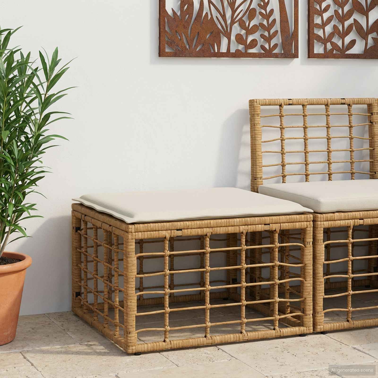 Garten-Fußhocker Natur Poly-Rattan