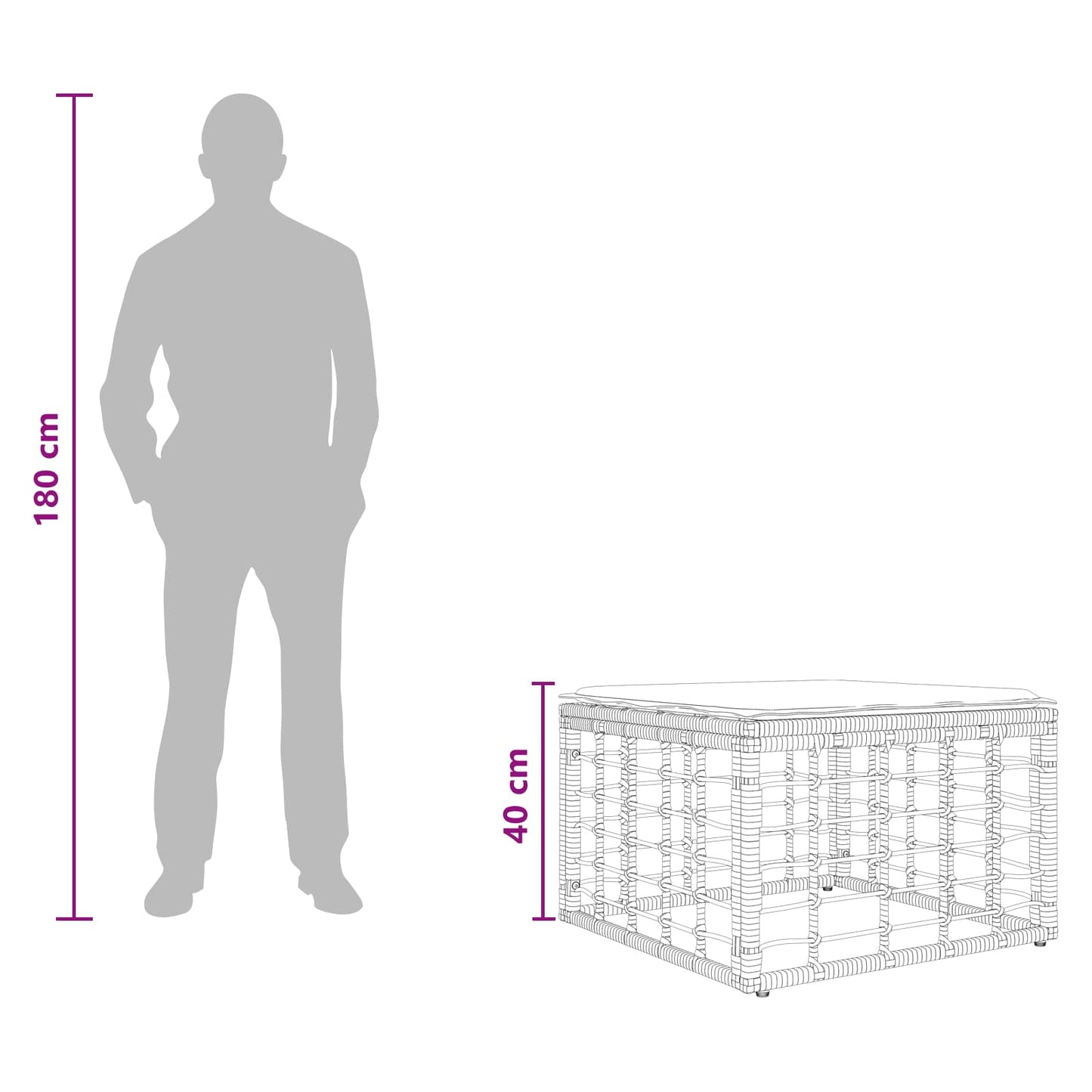 Garten-Fußhocker Natur Poly-Rattan