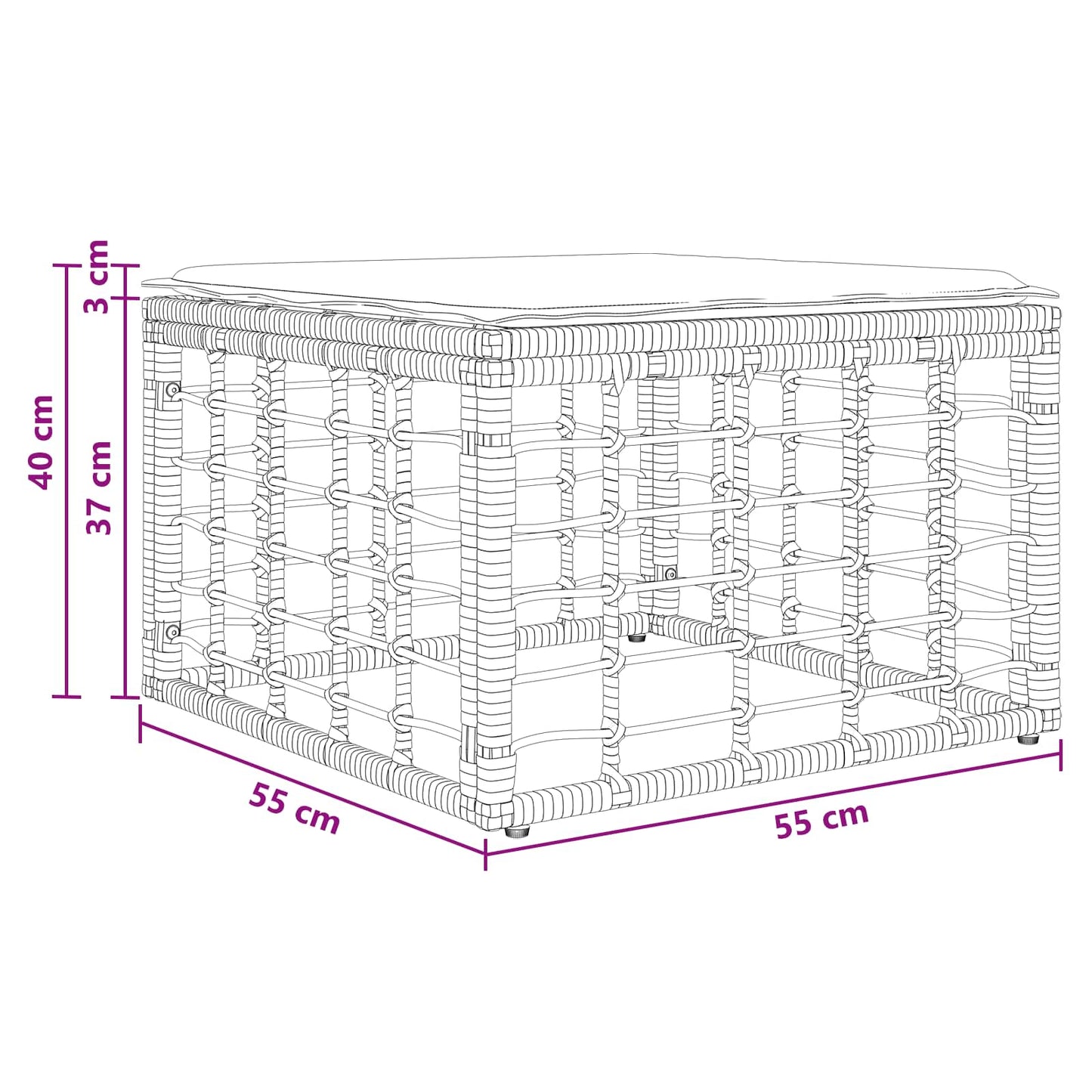 Garten-Fußhocker Natur Poly-Rattan