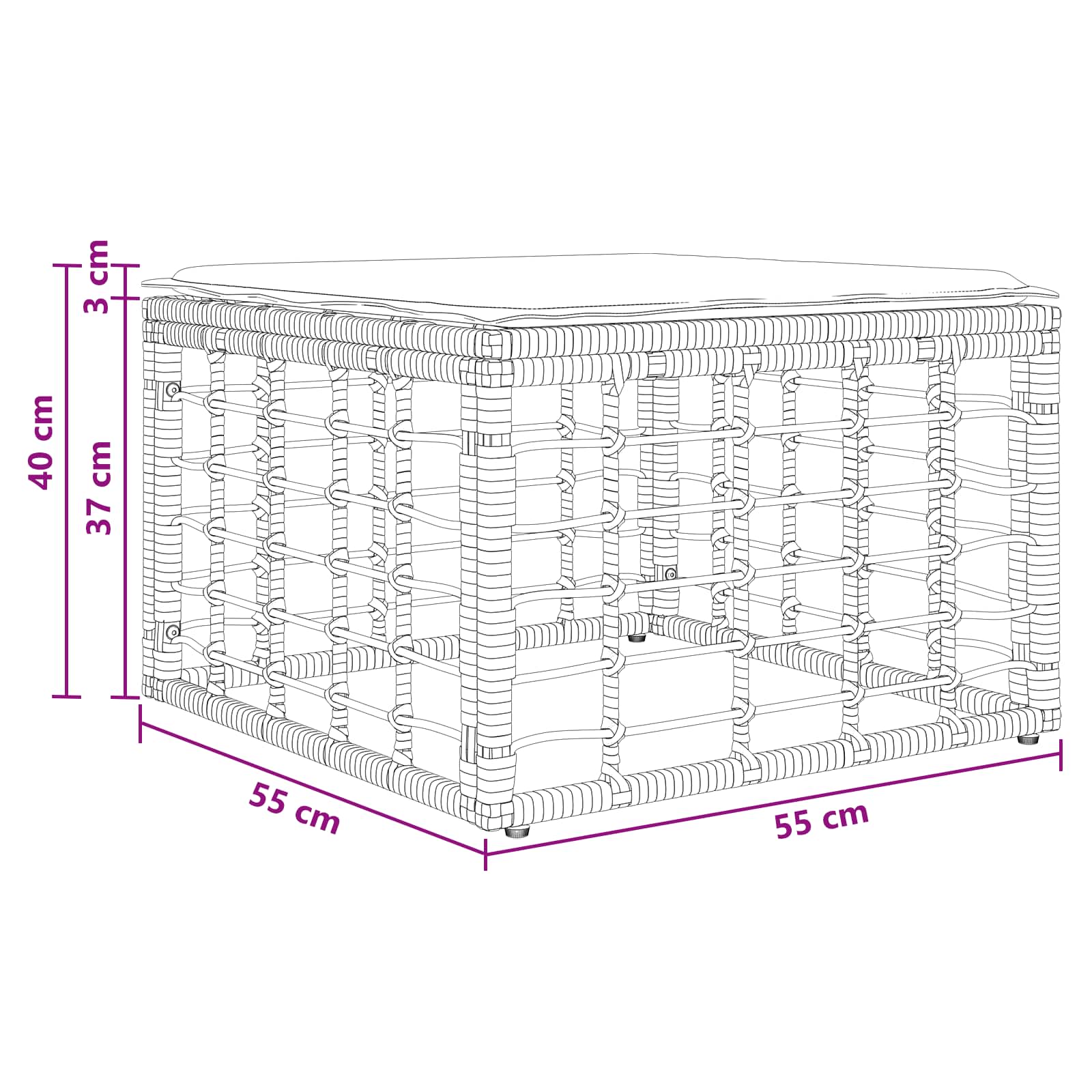 Garten-Fußhocker Natur Poly-Rattan