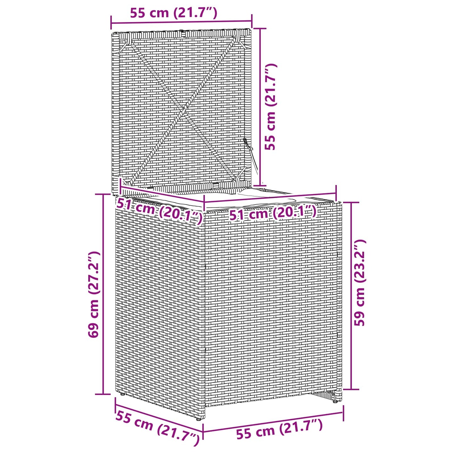 Kissenbox 55 x 55 x 69 cm Stahl