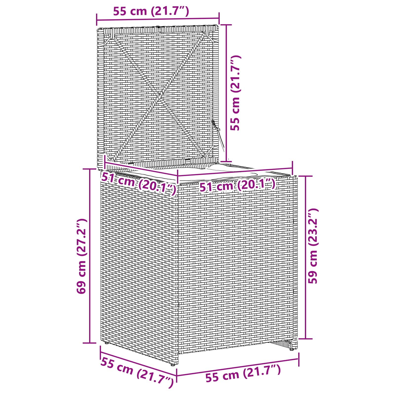 Kissenbox 55 x 55 x 69 cm Stahl