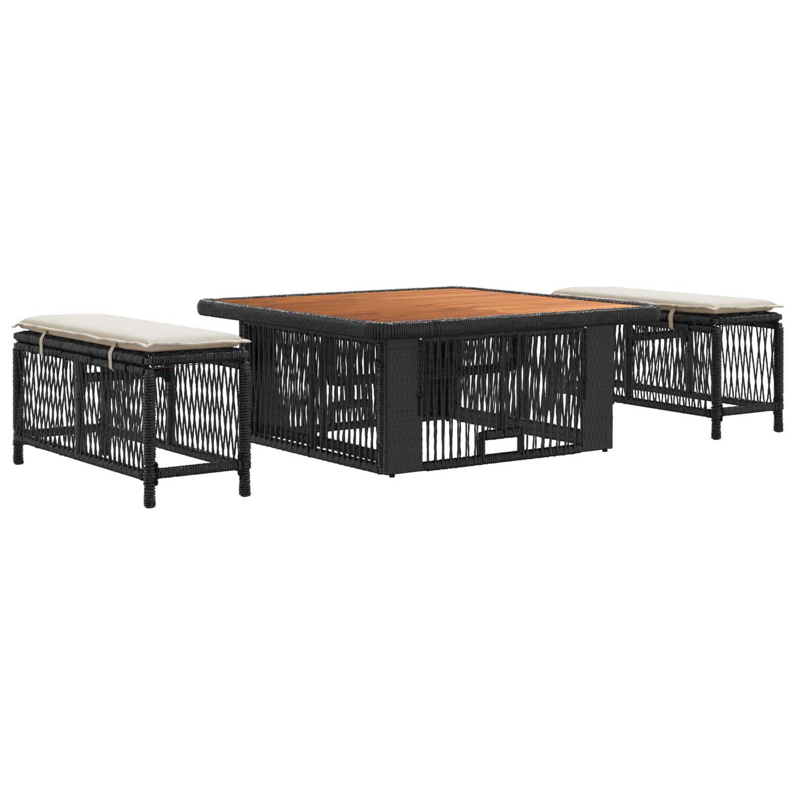 Garten Essgruppe 3 Stk. Beige und Creme Poly-Rattan
