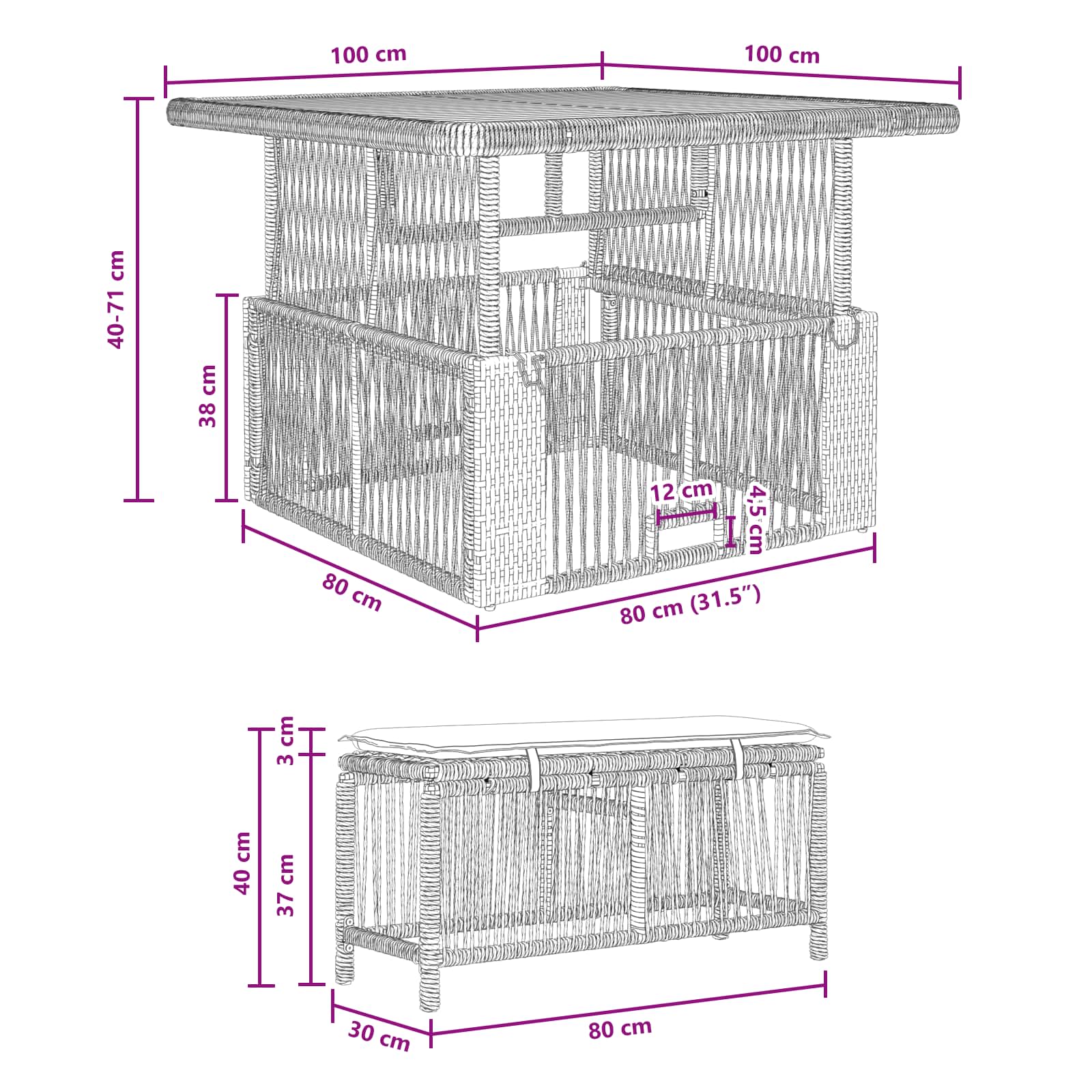 Garten Essgruppe 3 Stk. Beige und Creme Poly-Rattan